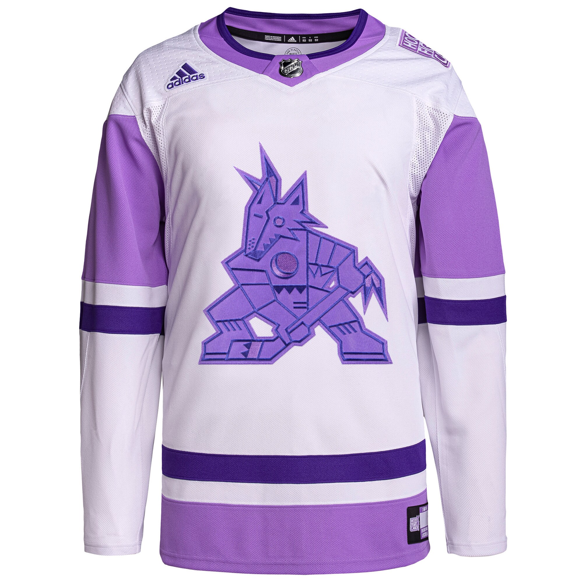 Arizona Coyotes adidas Hockey Fights Cancer Primegreen Authentic Custom Jersey - White\/Purple