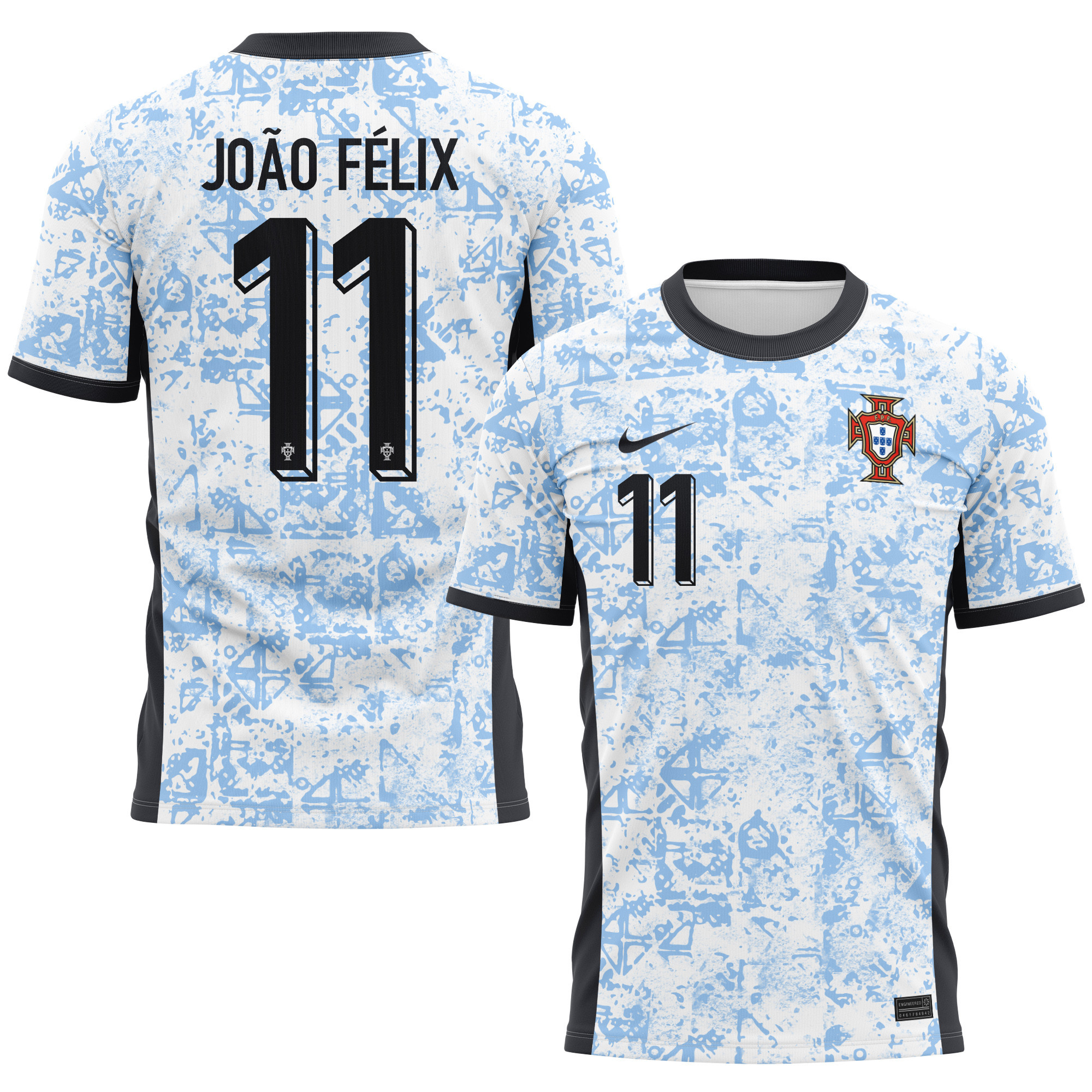 João Félix 11 Portugal National Team 2024/25 Away Kits AOP T-shirt - Cream/Blue