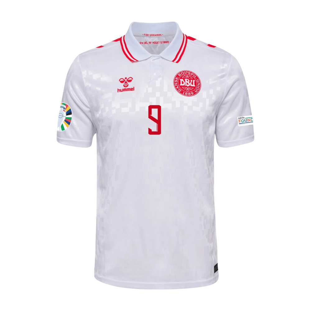 Rasmus Højlund 9 Denmark National Team 2024 Away Stadium YOUTH Jersey - White