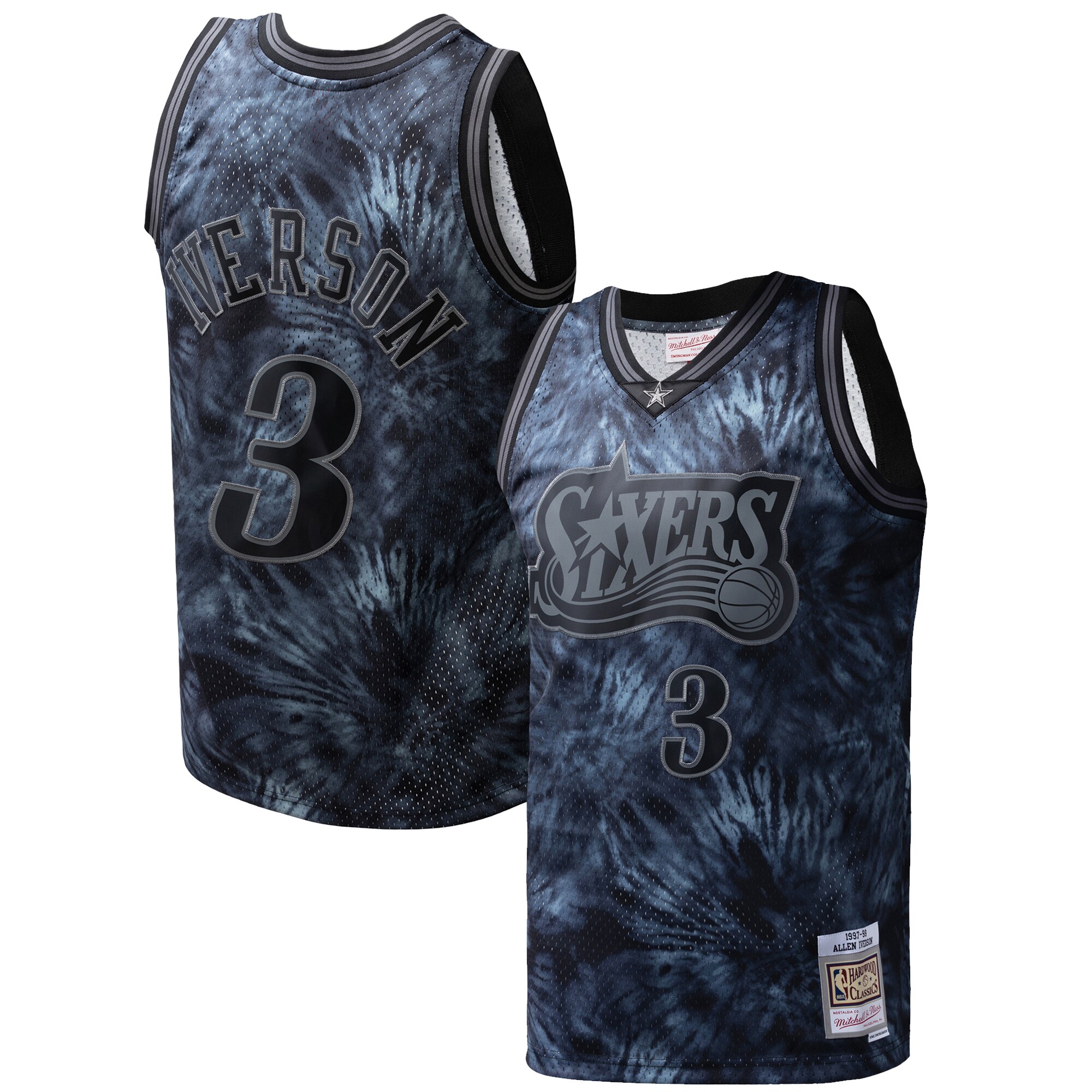 Allen Iverson Philadelphia 76ers Mitchell & Ness Hardwood Classics 1997\/98 Tie-Dye Swingman Jersey - Black