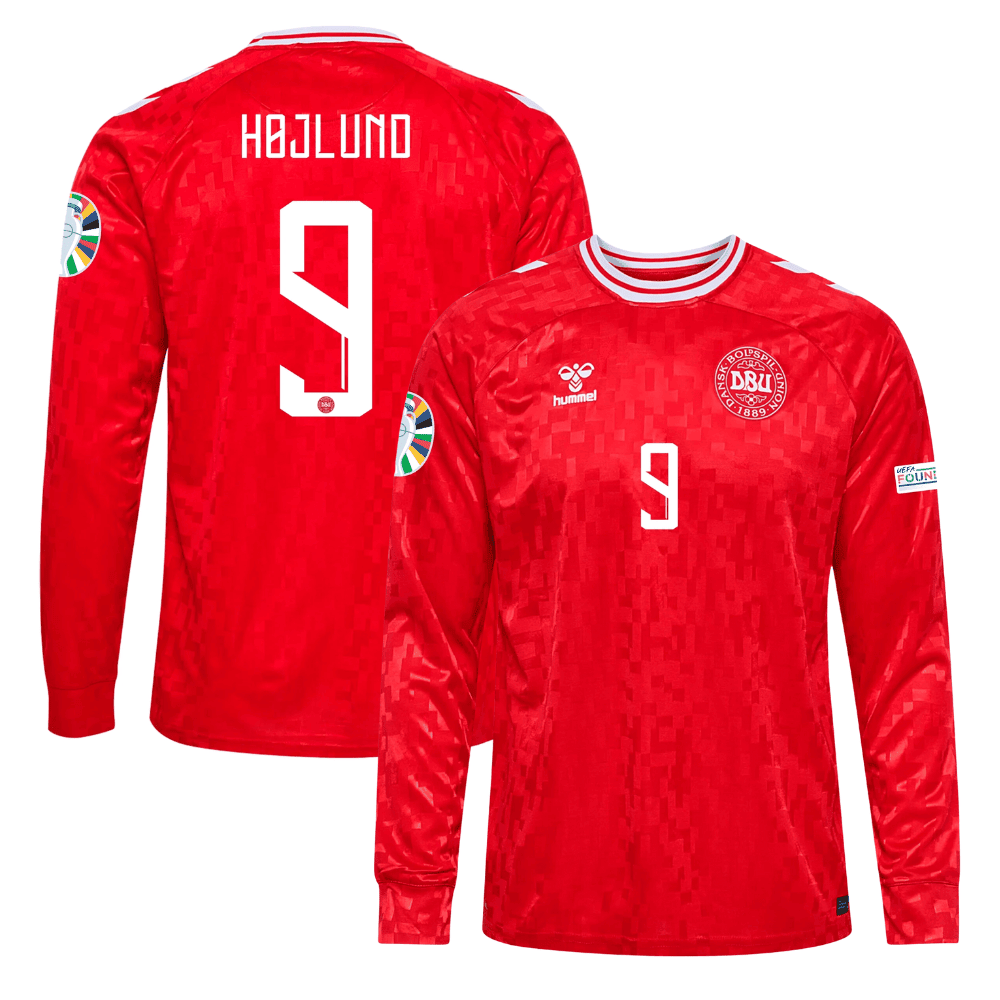 Rasmus Højlund 9 Denmark National Team 2024 Home Long Sleeve Men Jersey - Red