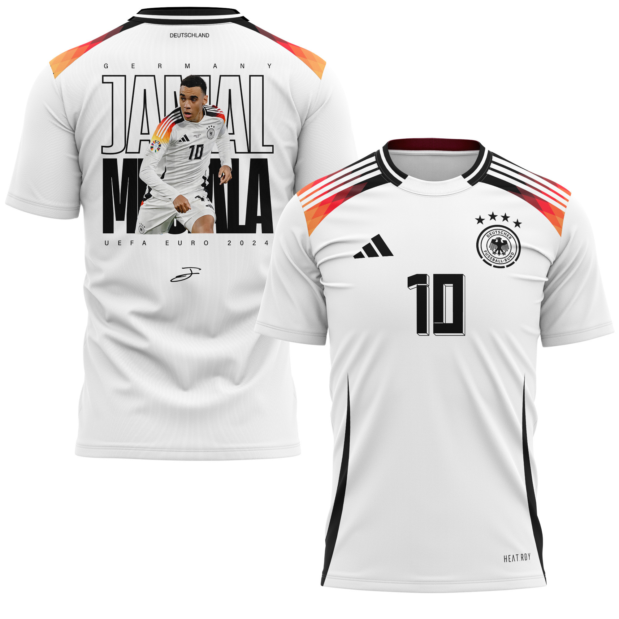 Jamal Musiala 10 Signed Young Talent Germany National Team 2024 Home Kits AOP T-shirt - White