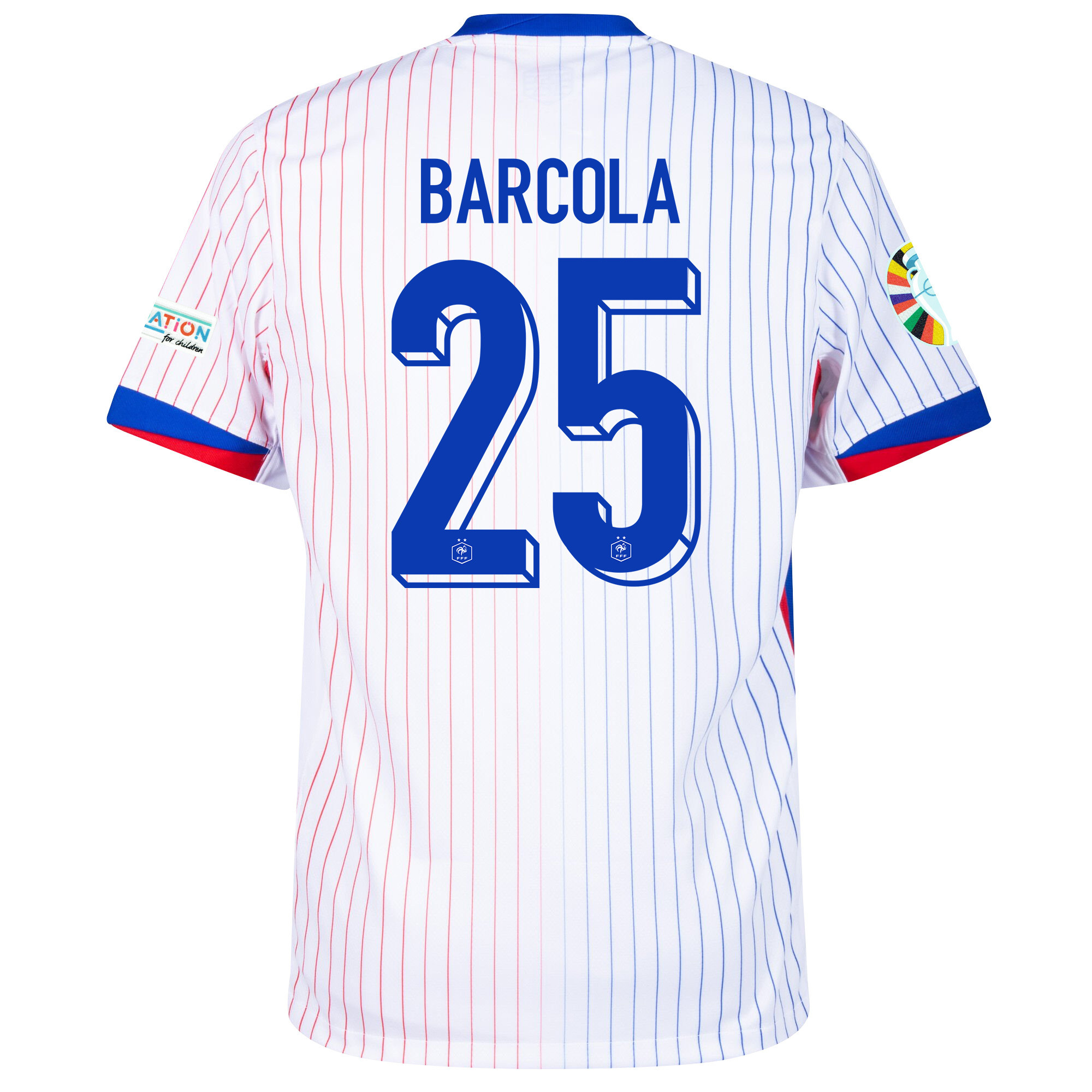 Bradley Barcola 25 France National Team 2024/25 Away Jersey - Euro UEFA Patch - Men, White