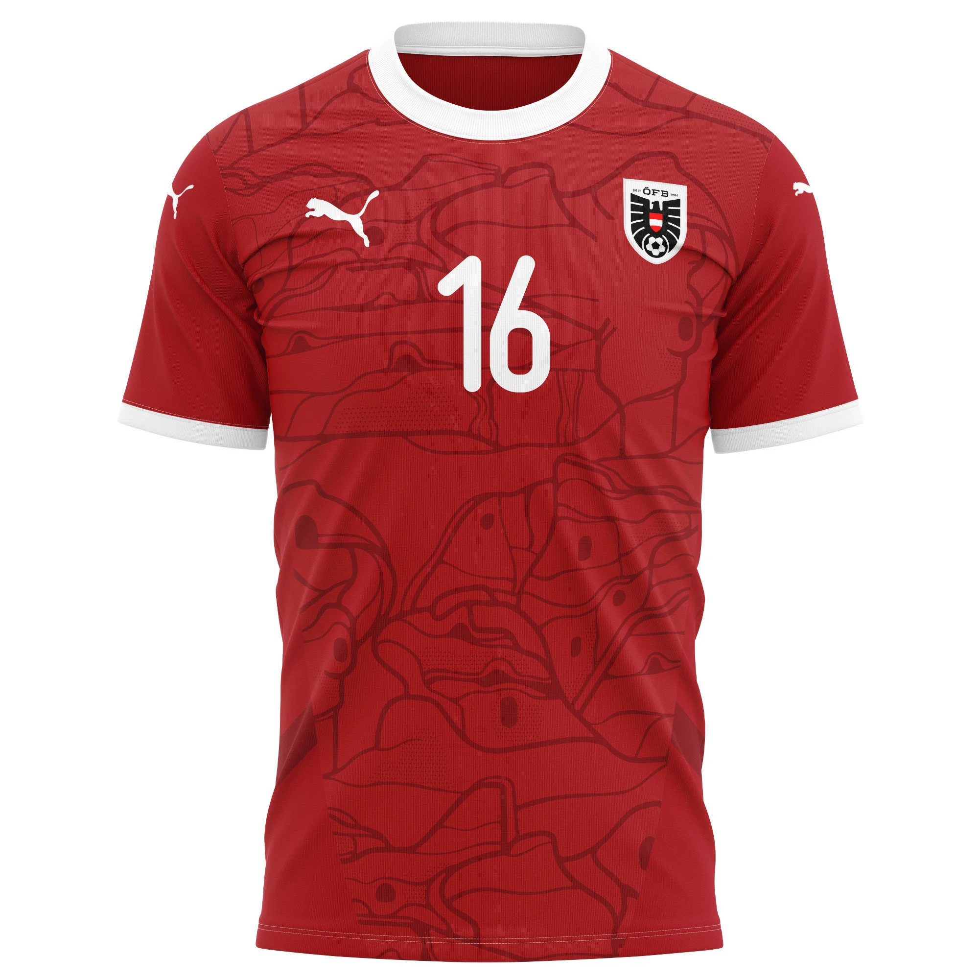 Phillipp Mwene 16 Austria National Team 2024/25 Home Kits AOP T-shirt - Red