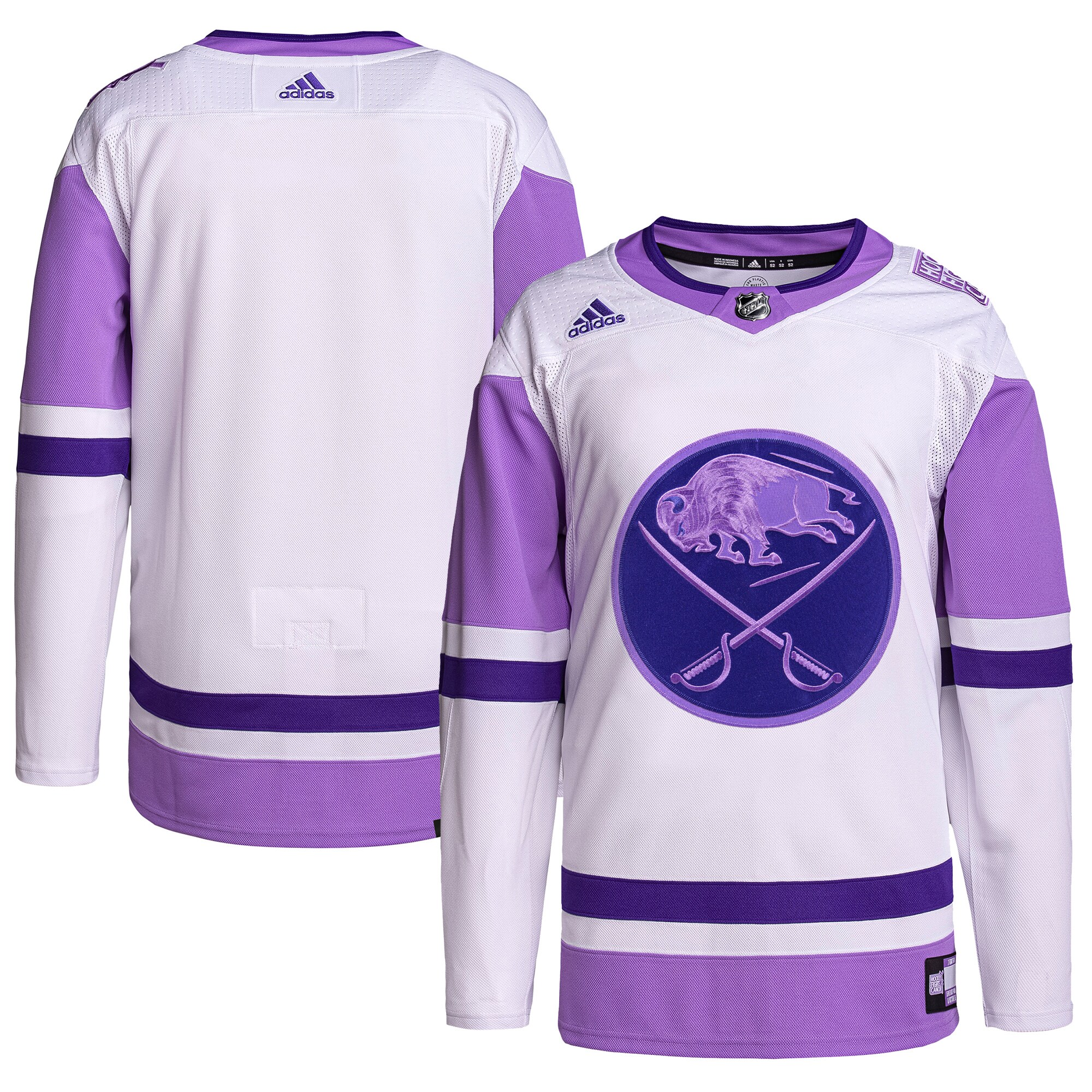 Buffalo Sabres adidas Hockey Fights Cancer Primegreen Authentic Blank Practice Jersey - White\/Purple