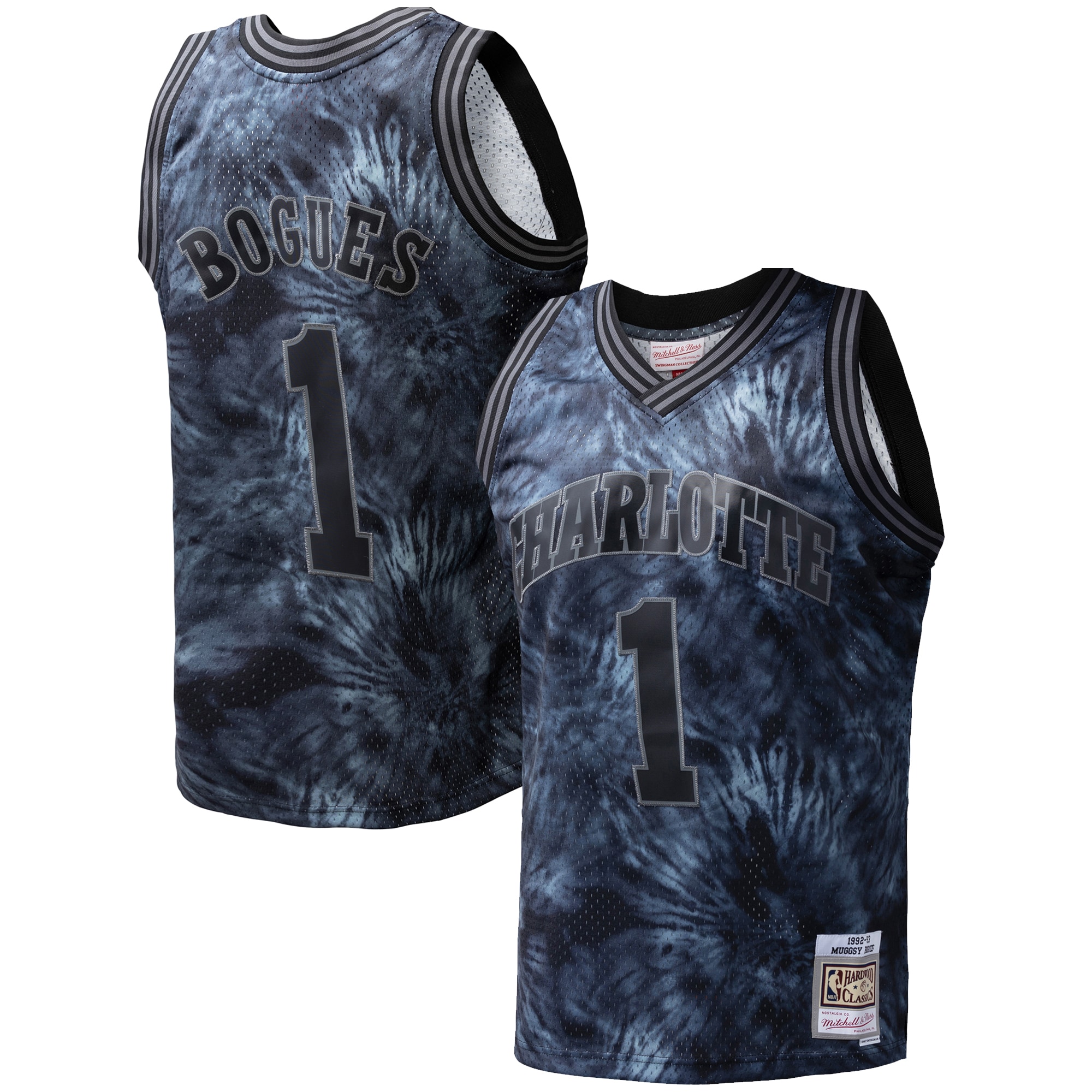 Muggsy Bogues Charlotte Hornets Mitchell & Ness Hardwood Classics 1992\/93 Tie-Dye Swingman Jersey - Black