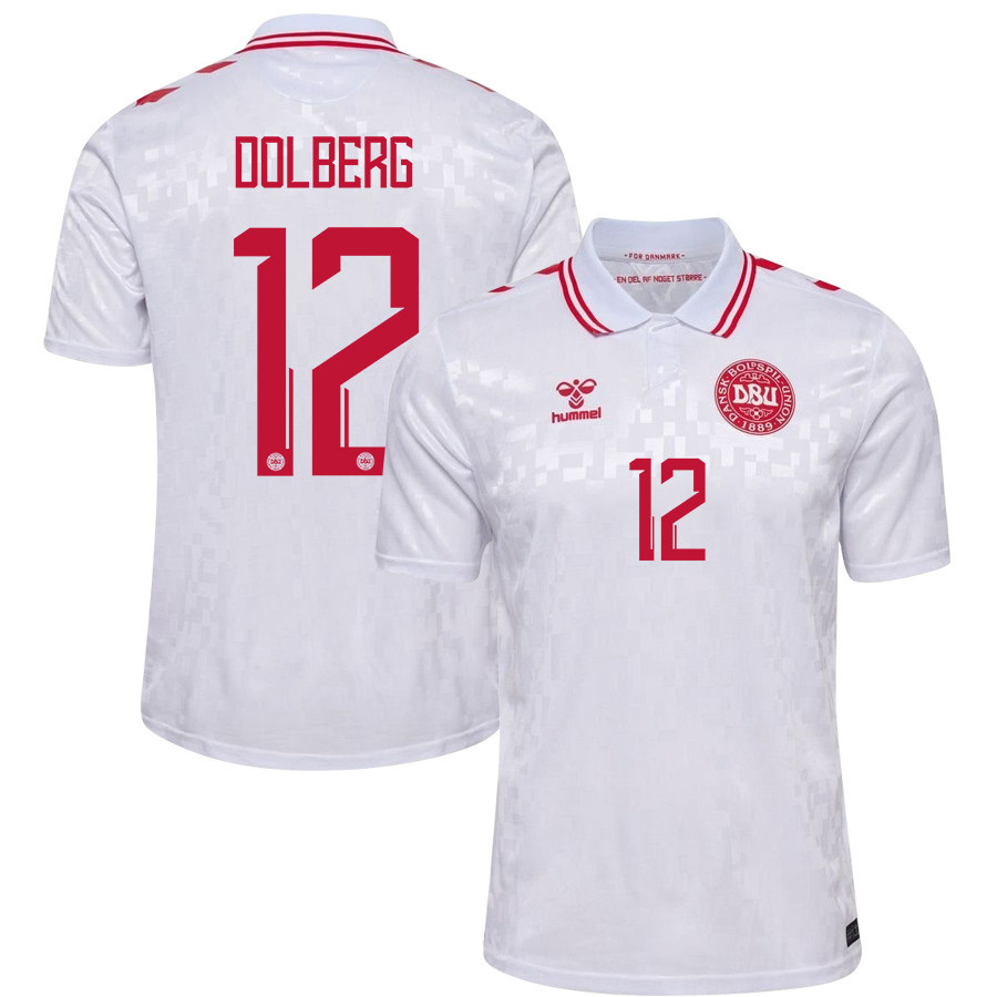 Kasper Dolberg 12 Denmark National Team 2024/25 Away Men Jersey - White