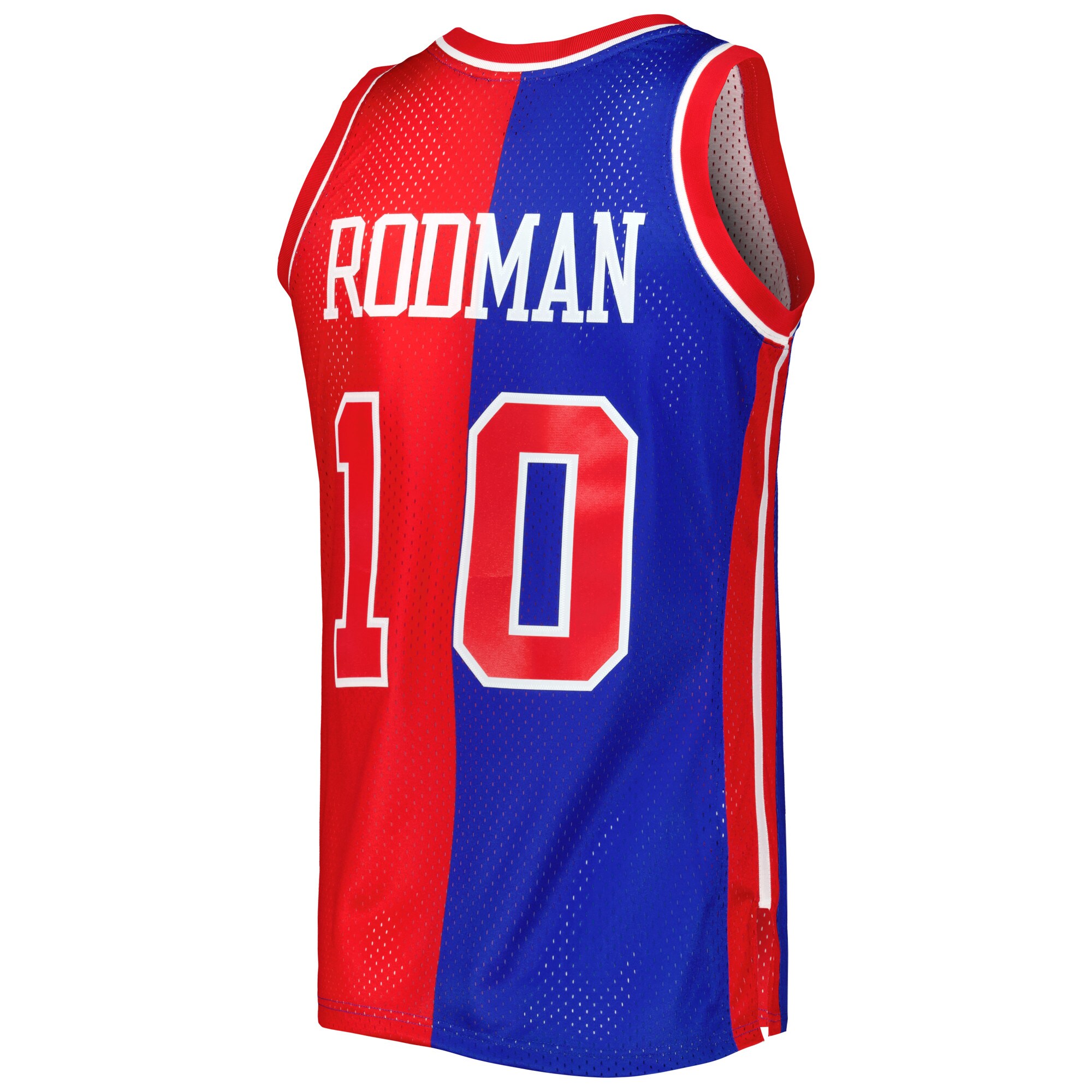 Dennis Rodman Detroit Pistons Mitchell & Ness Hardwood Classics 1988\/89 Split Swingman Jersey - Blue\/Red