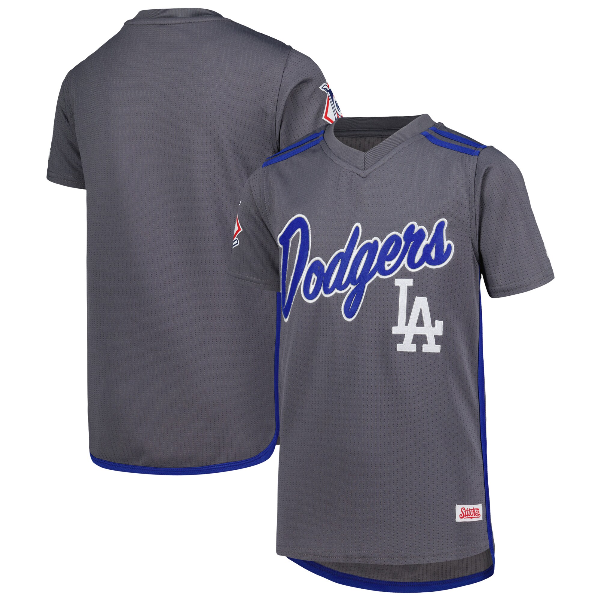 Los Angeles Dodgers Stitches Youth Team V-Neck Jersey - Charcoal