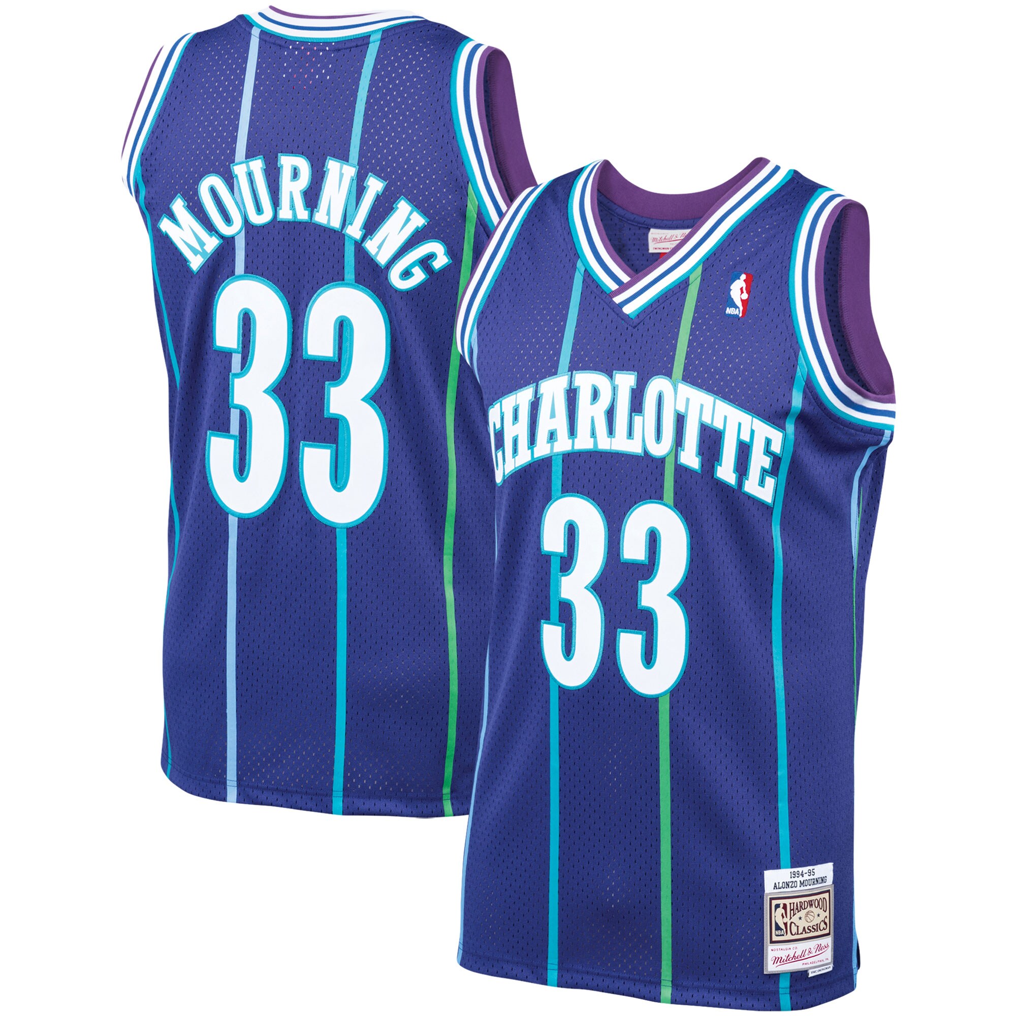 Alonzo Mourning Charlotte Hornets Mitchell & Ness 1994\/95 Hardwood Classics Swingman Jersey - Purple