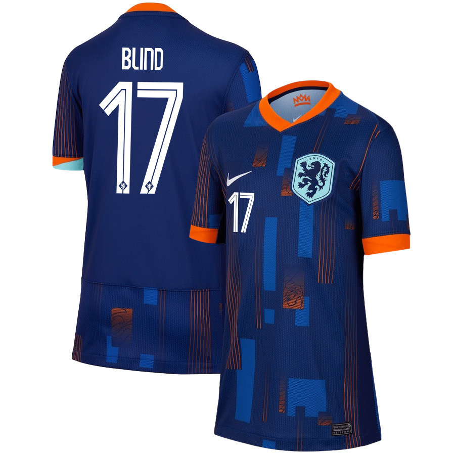 Daley Blind 17 Netherlands National Team 2024/25 Away YOUTH Jersey - Navy