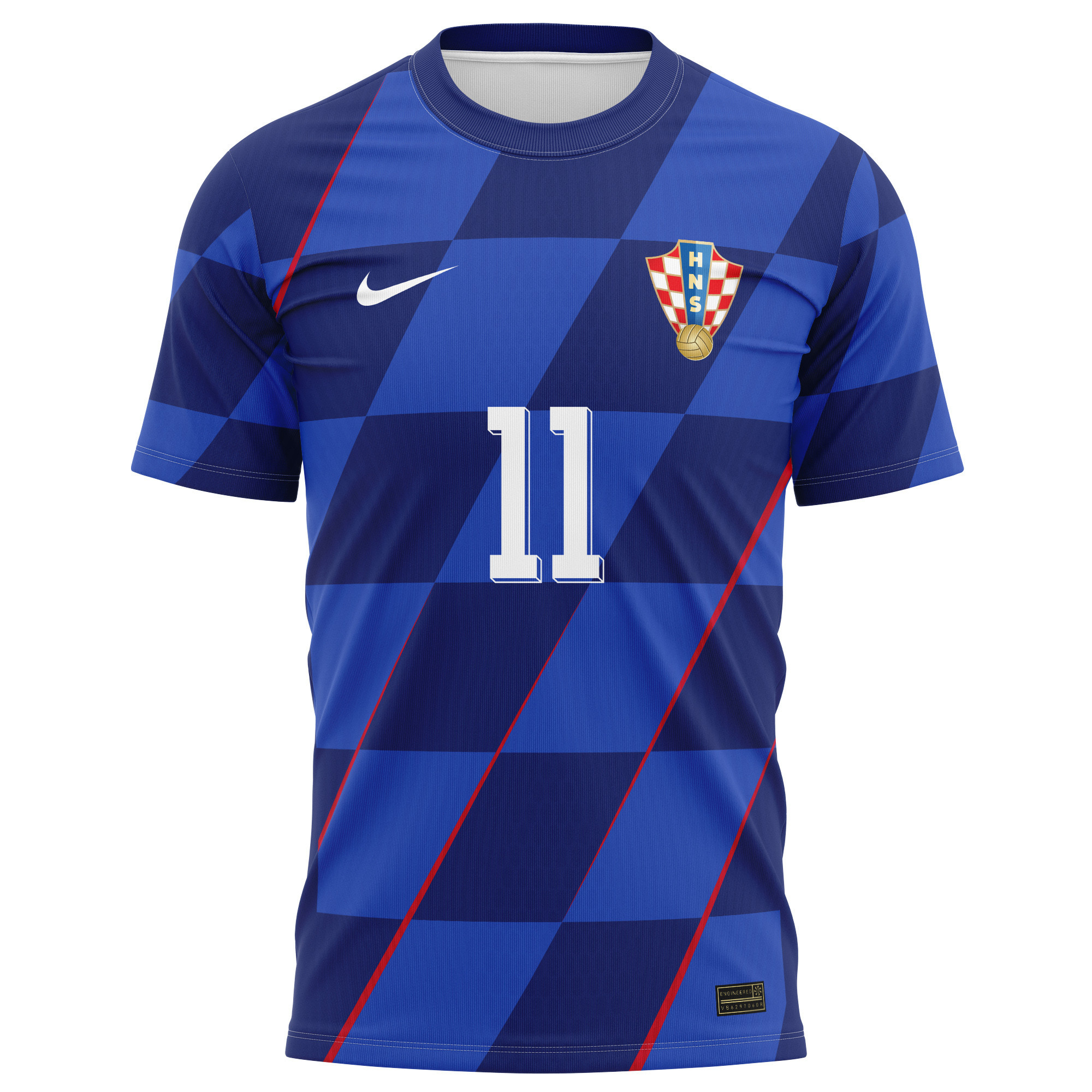 Marcelo Brozović 11 Signed Croatia National Team 2024/25 Away Kits AOP T-shirt Autographed - Navy