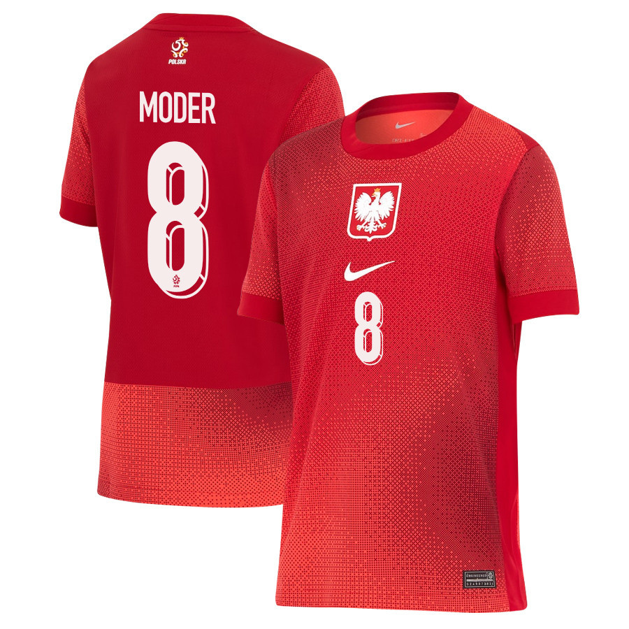 Jakub Moder 8 Poland National Team 2024/25 Away YOUTH Jersey - Red