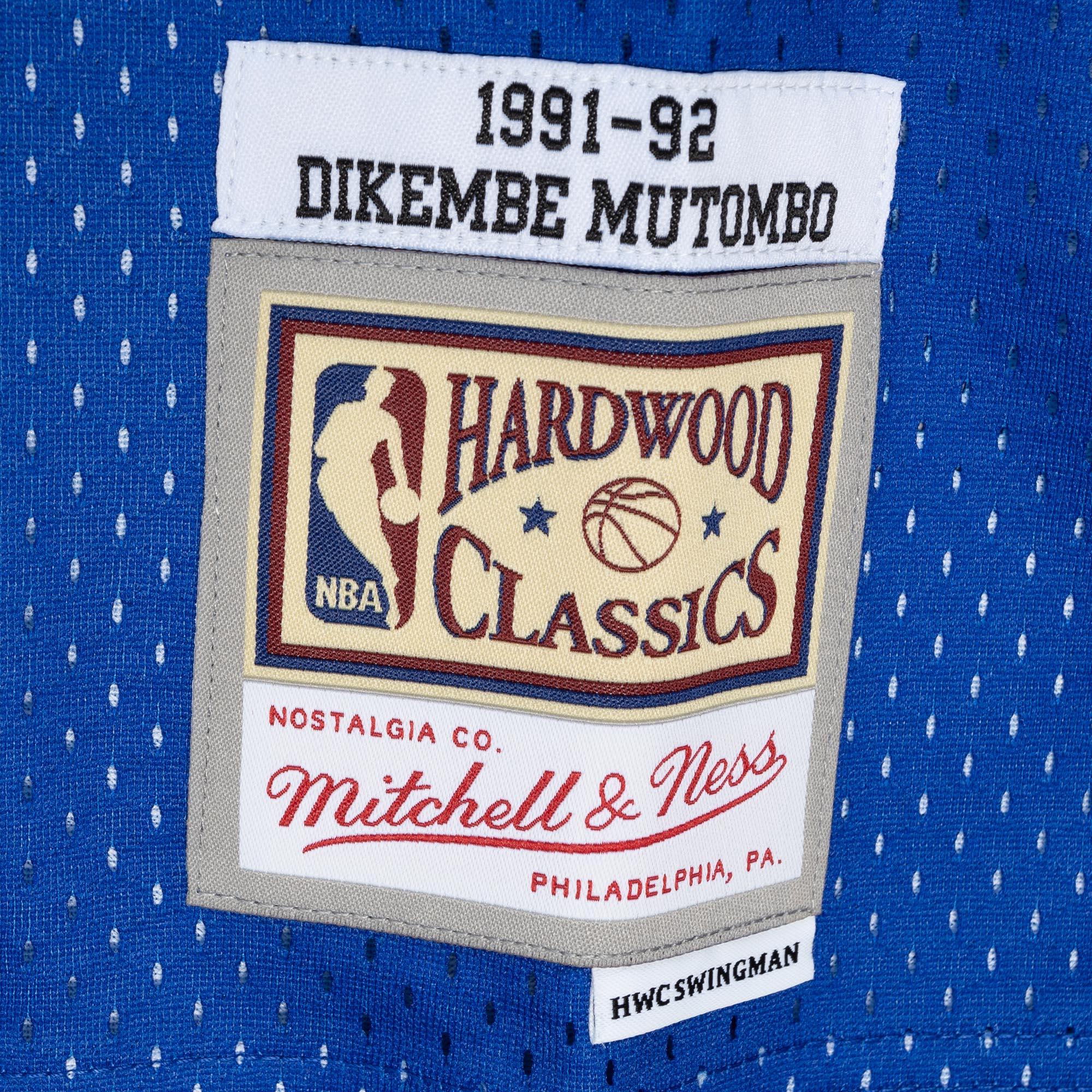 Dikembe Mutombo Denver Nuggets Mitchell & Ness Hardwood Classics 1991\/92 Split Swingman Jersey - Royal\/Gold