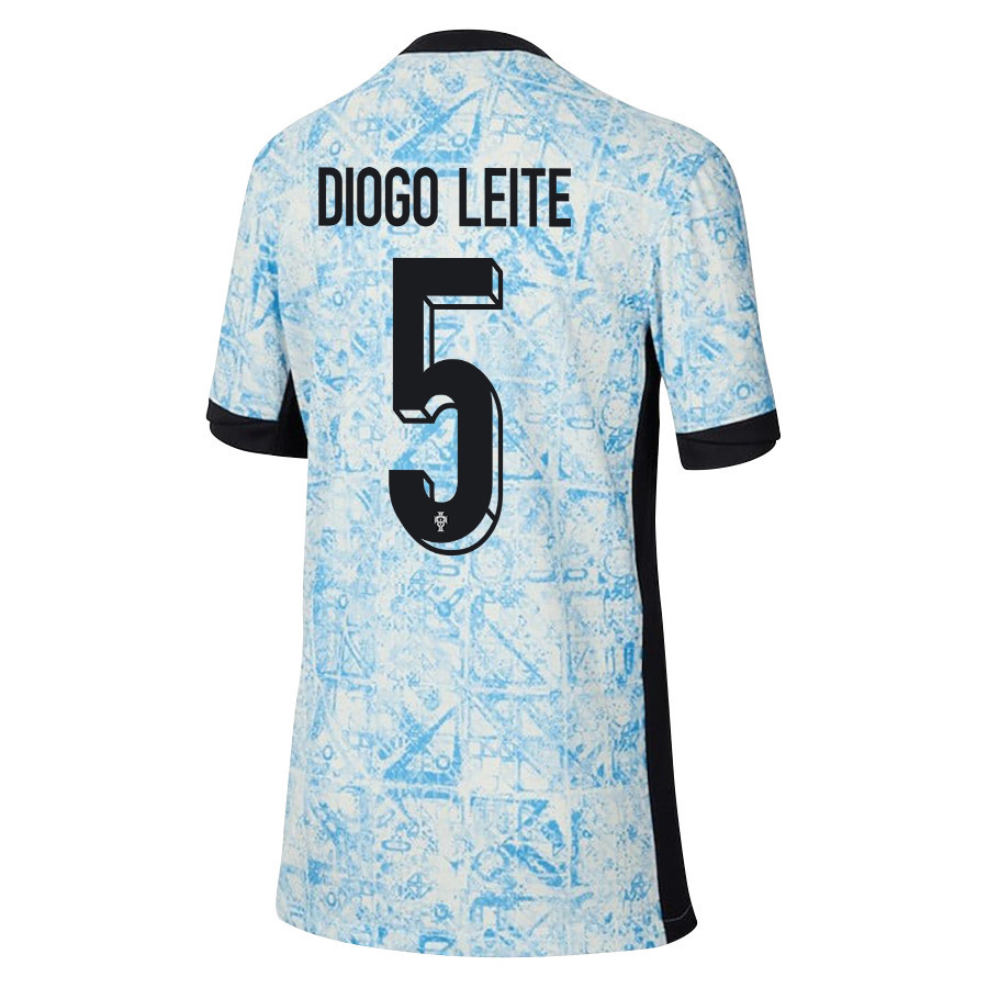 Diogo Leite 5 Portugal National Team 2024/25 Away YOUTH Jersey - Cream/Blue