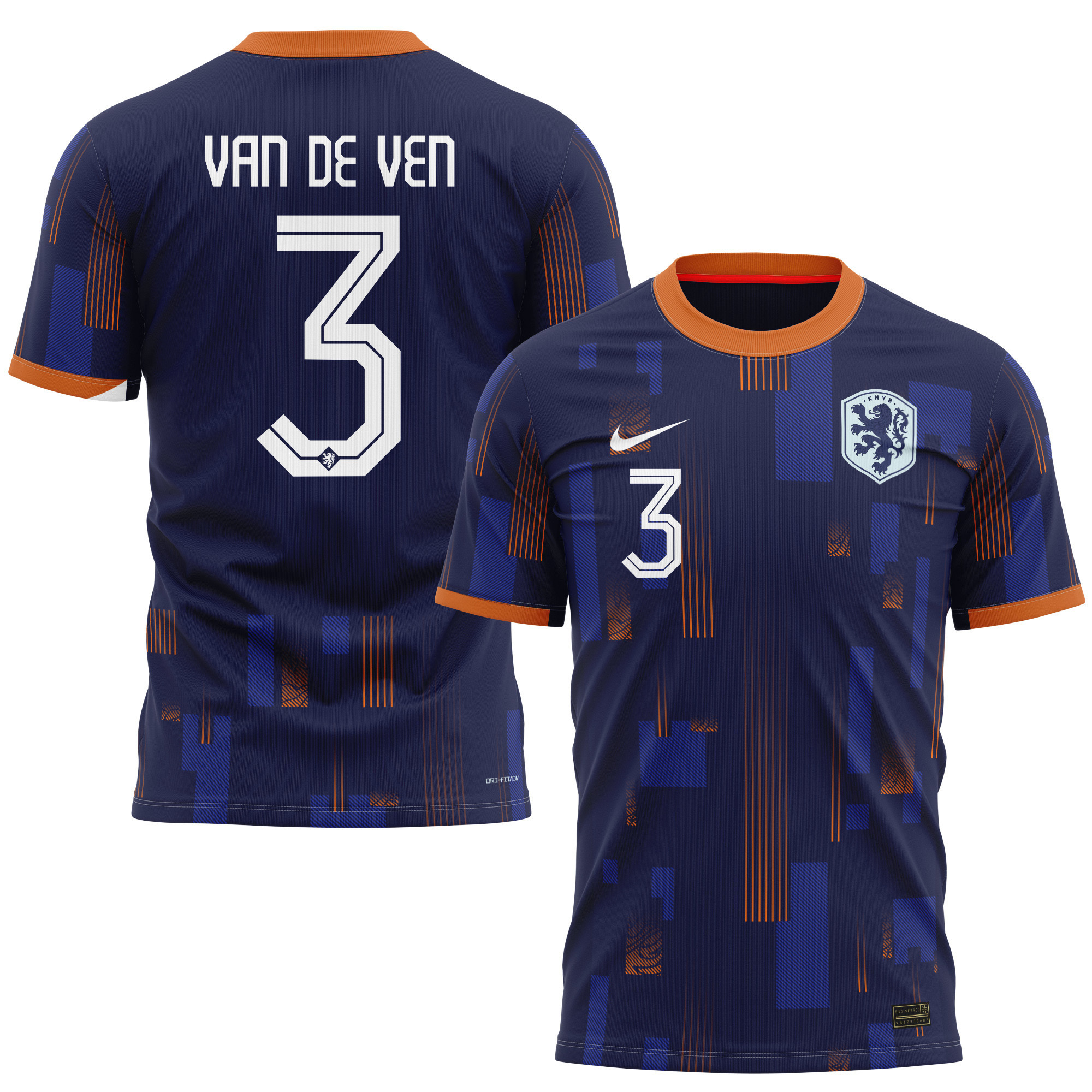 Micky van de Ven 3 Netherlands National Team 2024 Away Kits AOP T-shirt - Navy
