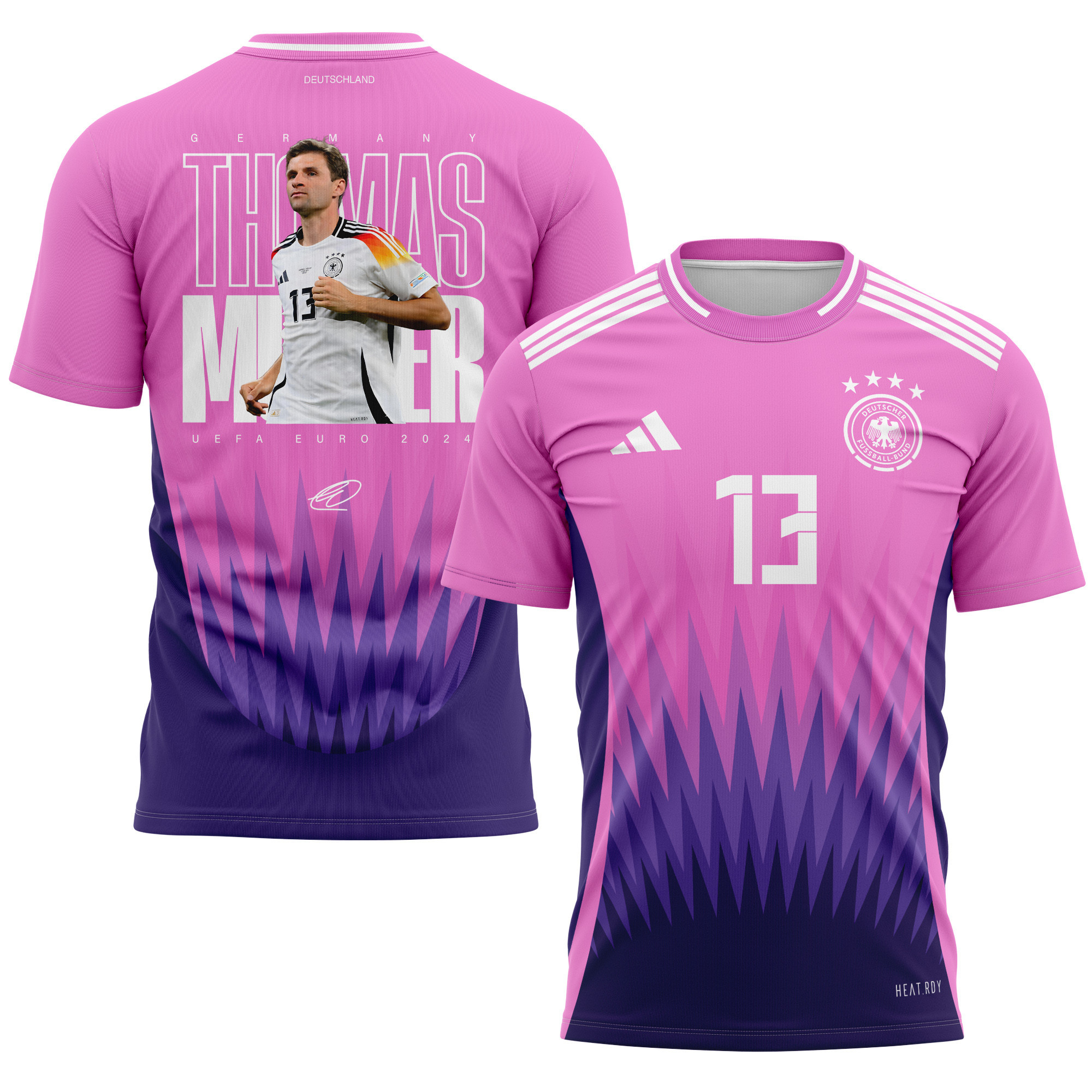 Thomas Müller 13 Signed Iconic Germany National Team 2024 Away Kits AOP T-shirt - Purple
