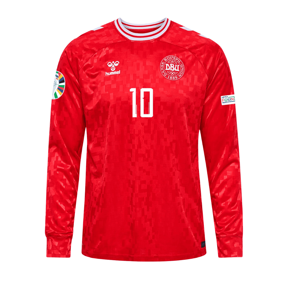 Christian Eriksen 10 Denmark National Team 2024 Home Long Sleeve Men Jersey - Red