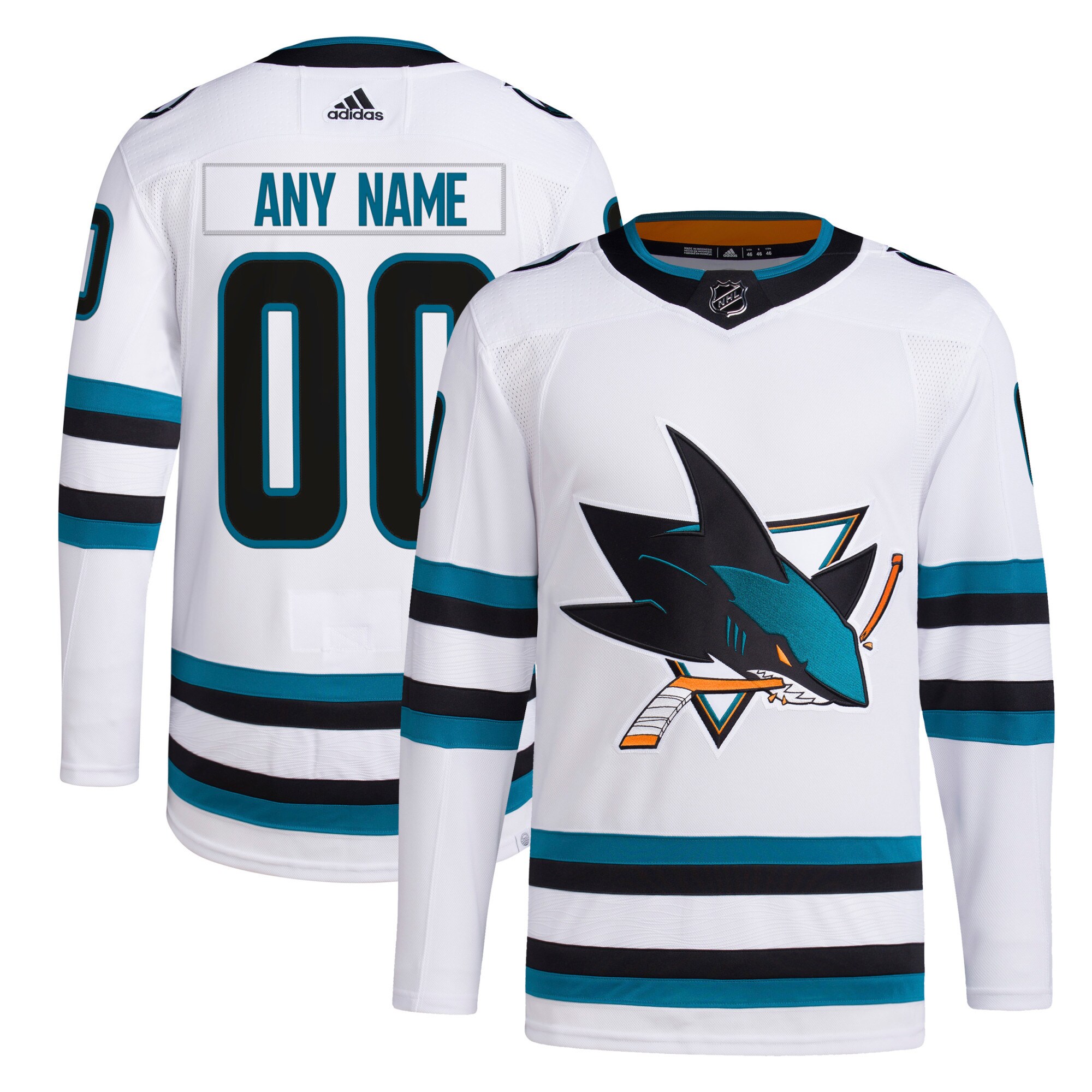 San Jose Sharks adidas  Away  Primegreen Authentic Custom Jersey - White