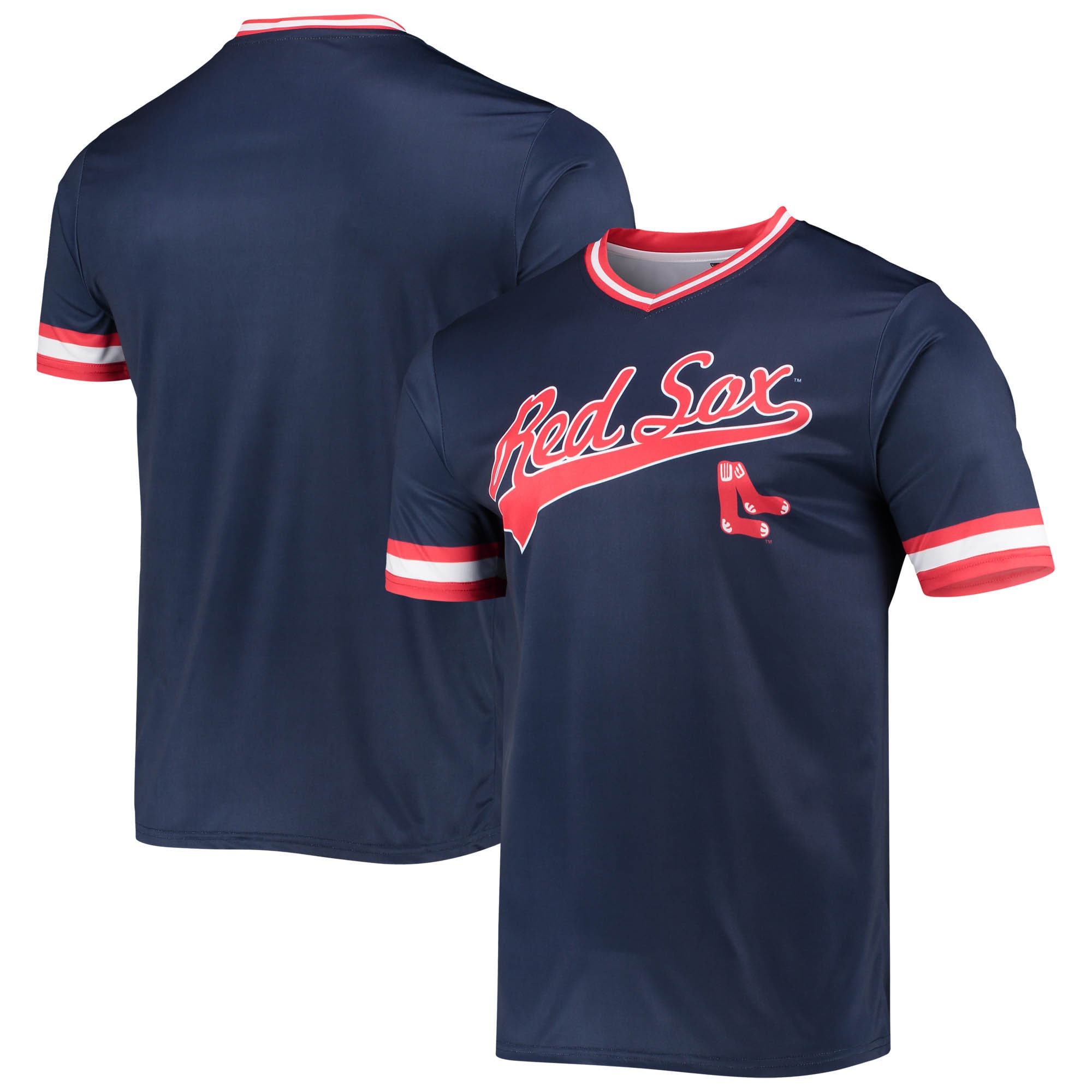 Boston Red Sox Stitches Cooperstown Collection V-Neck Team Color Jersey - Navy\/Red