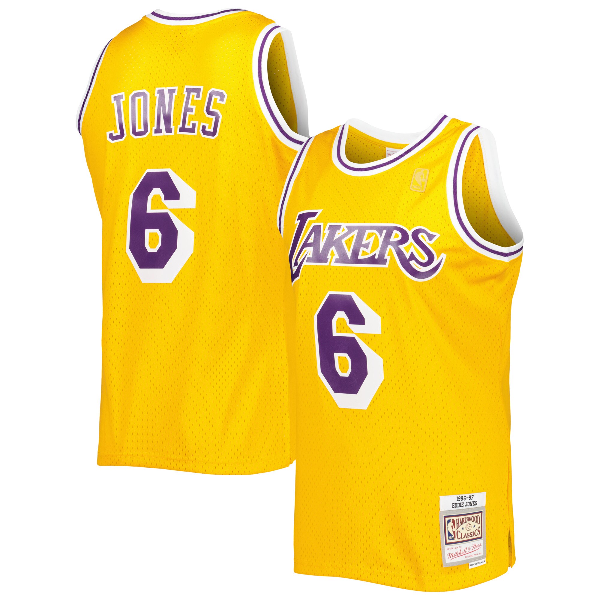 Eddie Jones Los Angeles Lakers Mitchell & Ness 1996\/97 Hardwood Classics Swingman Jersey - Gold