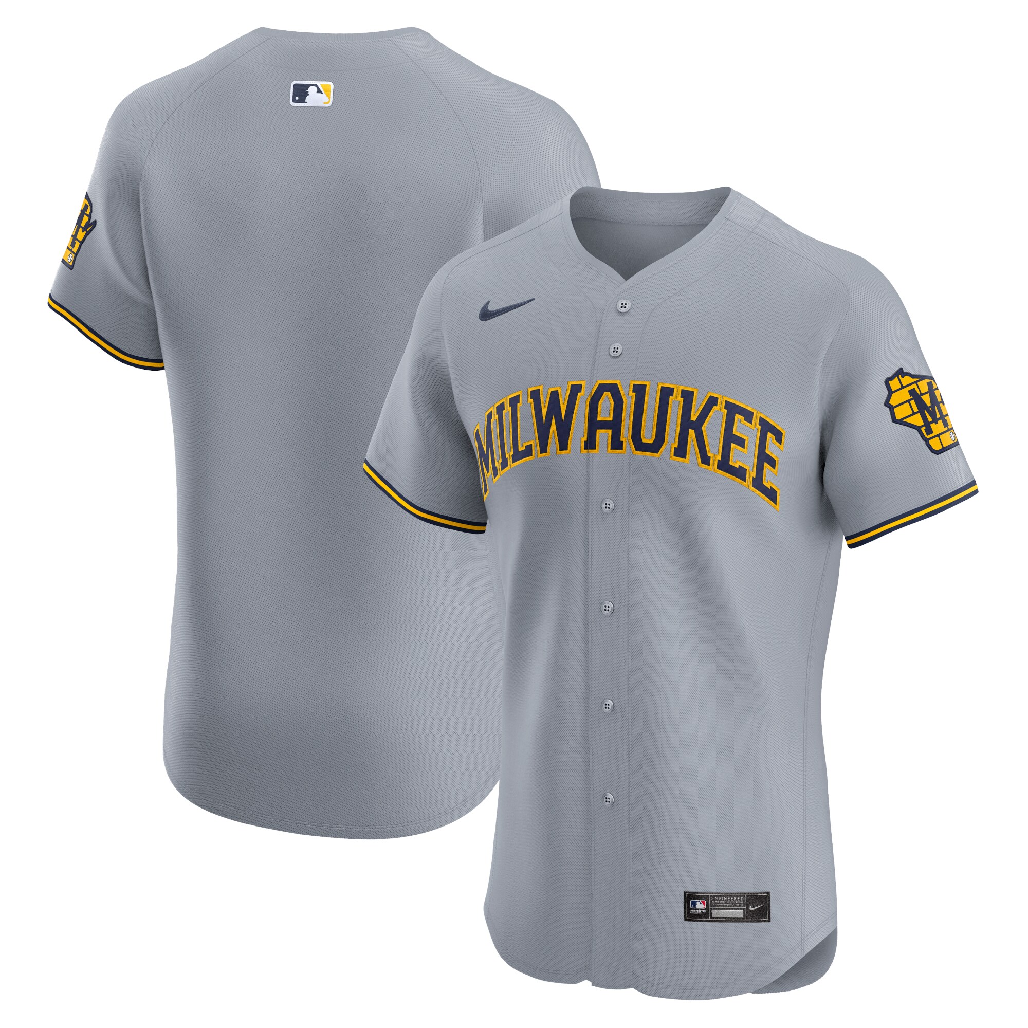 Milwaukee Brewers  Road Vapor Premier Elite Patch Jersey - Gray