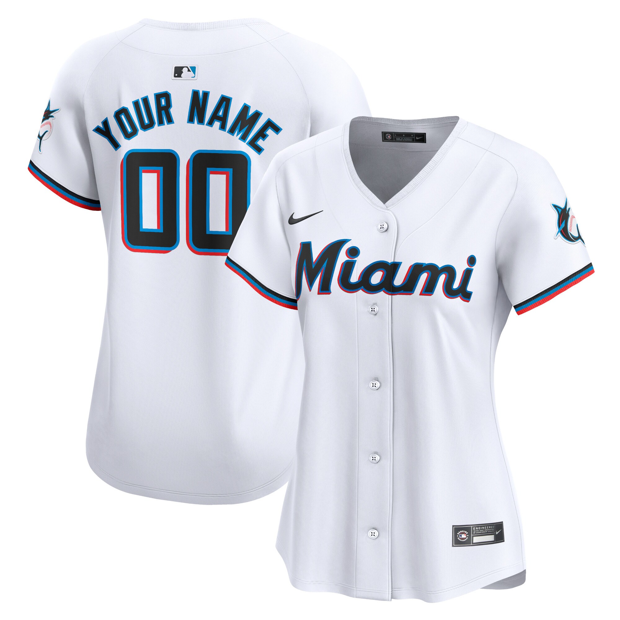 Miami Marlins  Women's Home Limited Custom Jersey - White