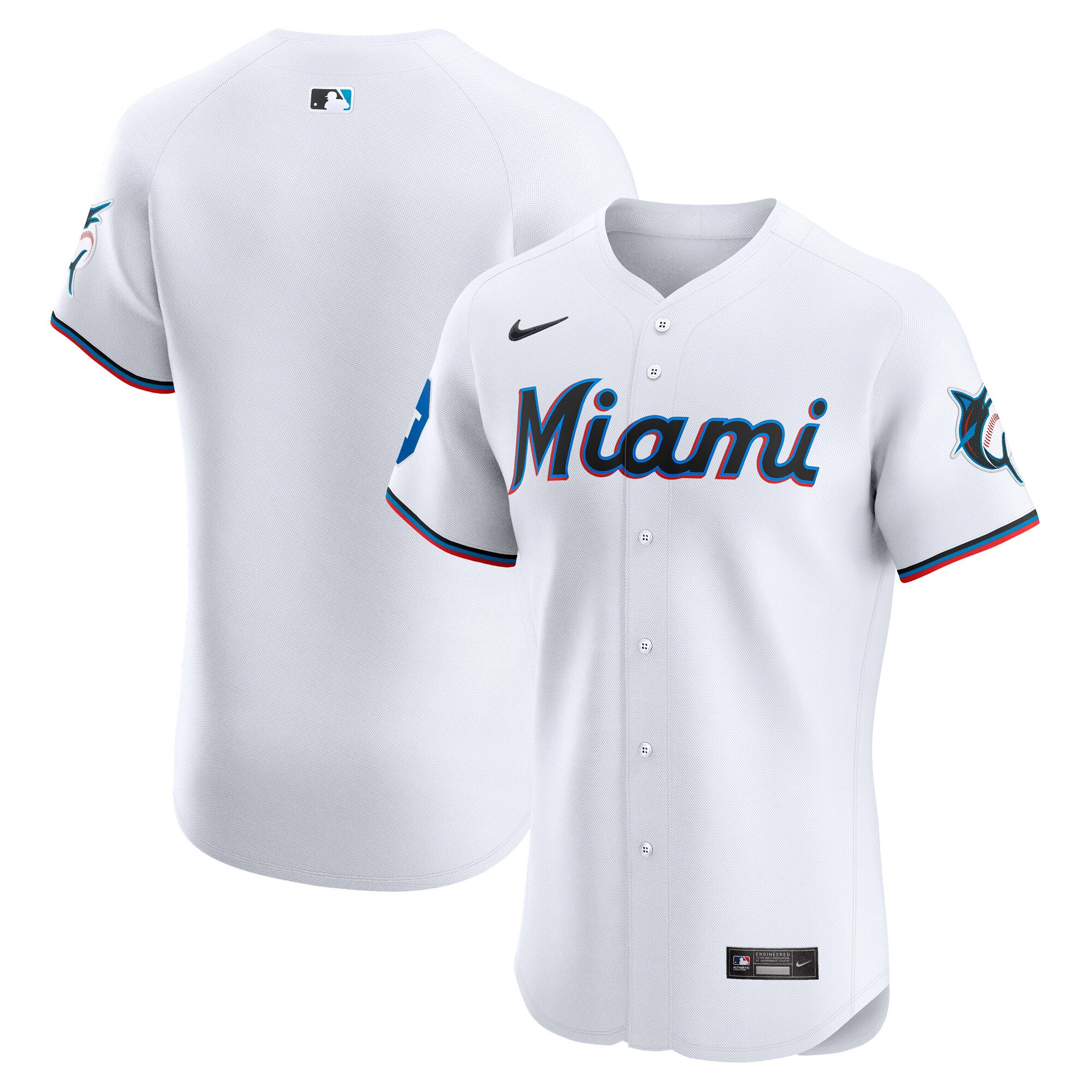Miami Marlins  Home Elite Patch Jersey - White