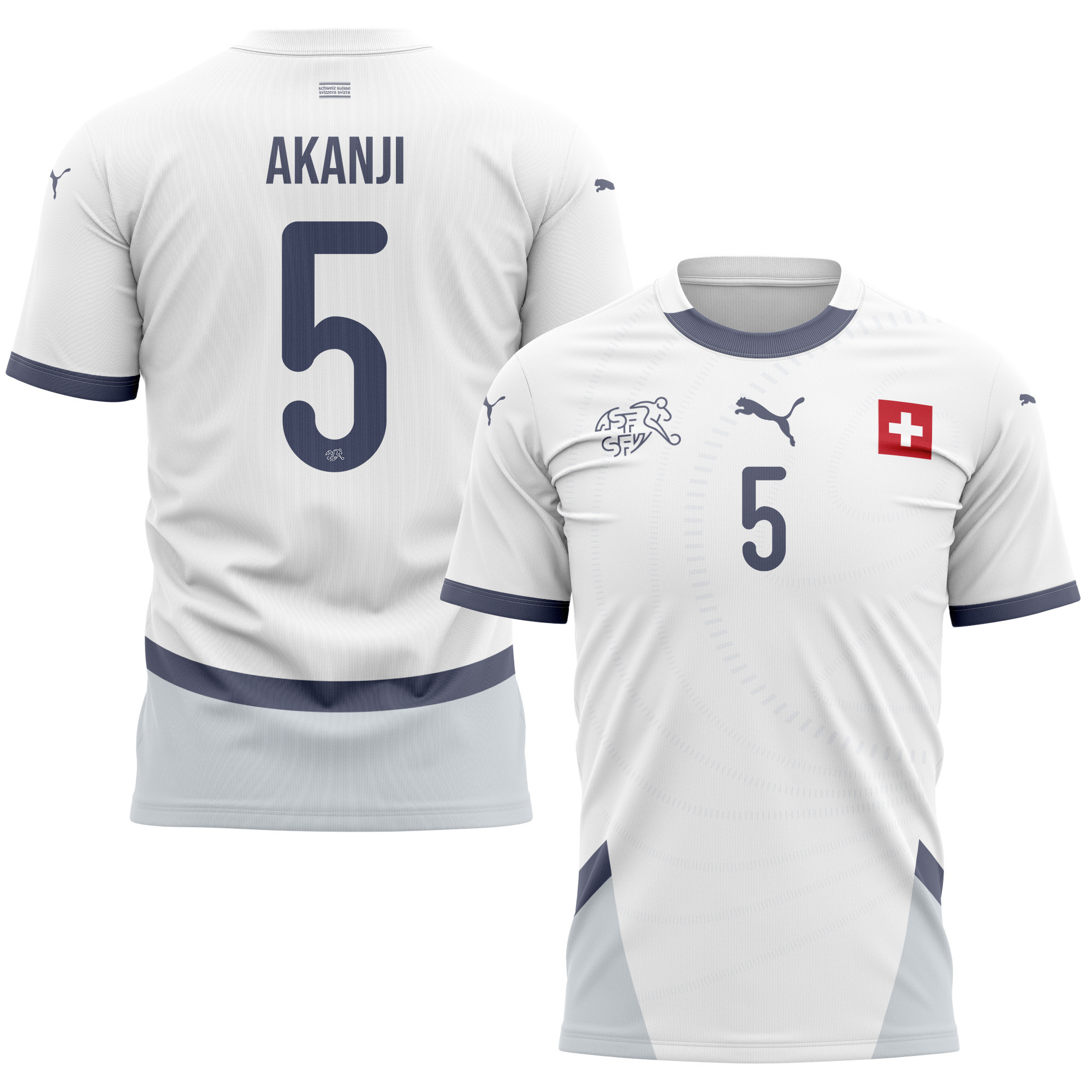Manuel Akanji 5 Switzerland National Team 2024/25 Away Kits AOP T-shirt - White