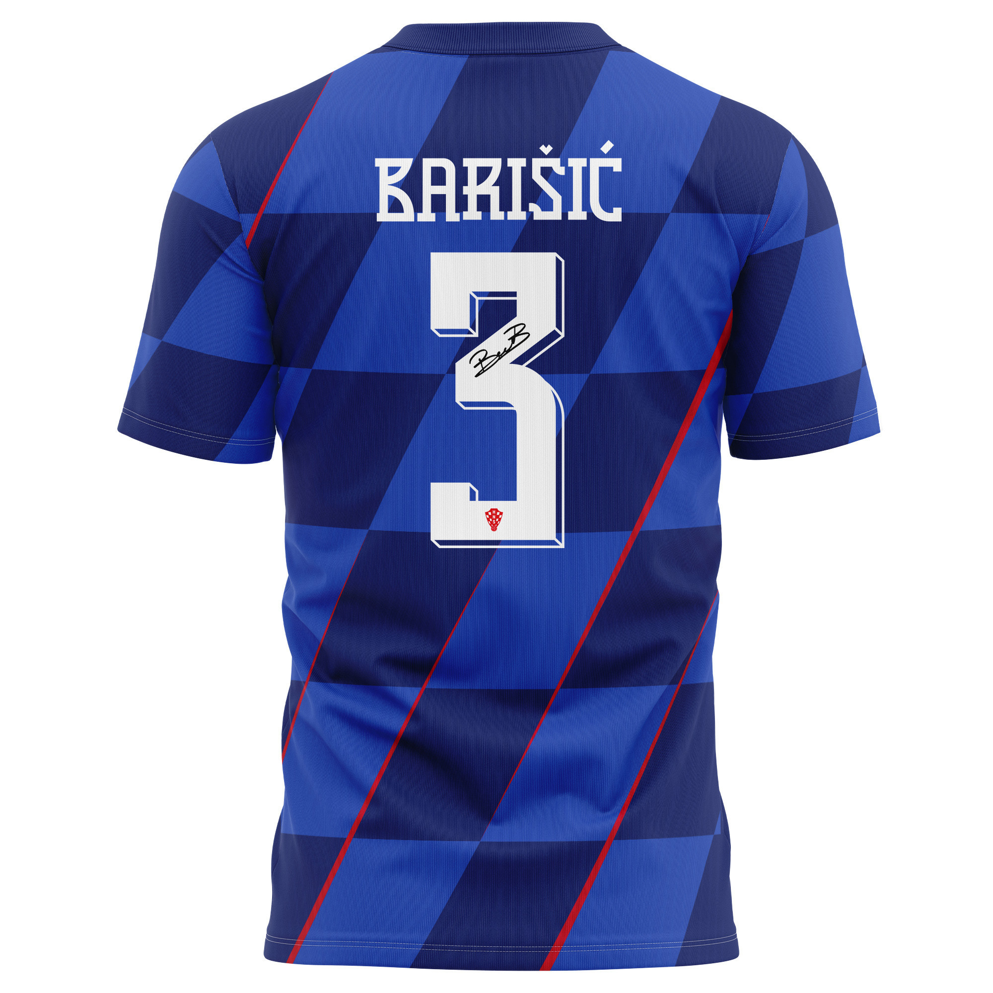 Borna Barišić 3 Signed Croatia National Team 2024/25 Away Kits AOP T-shirt Autographed - Navy