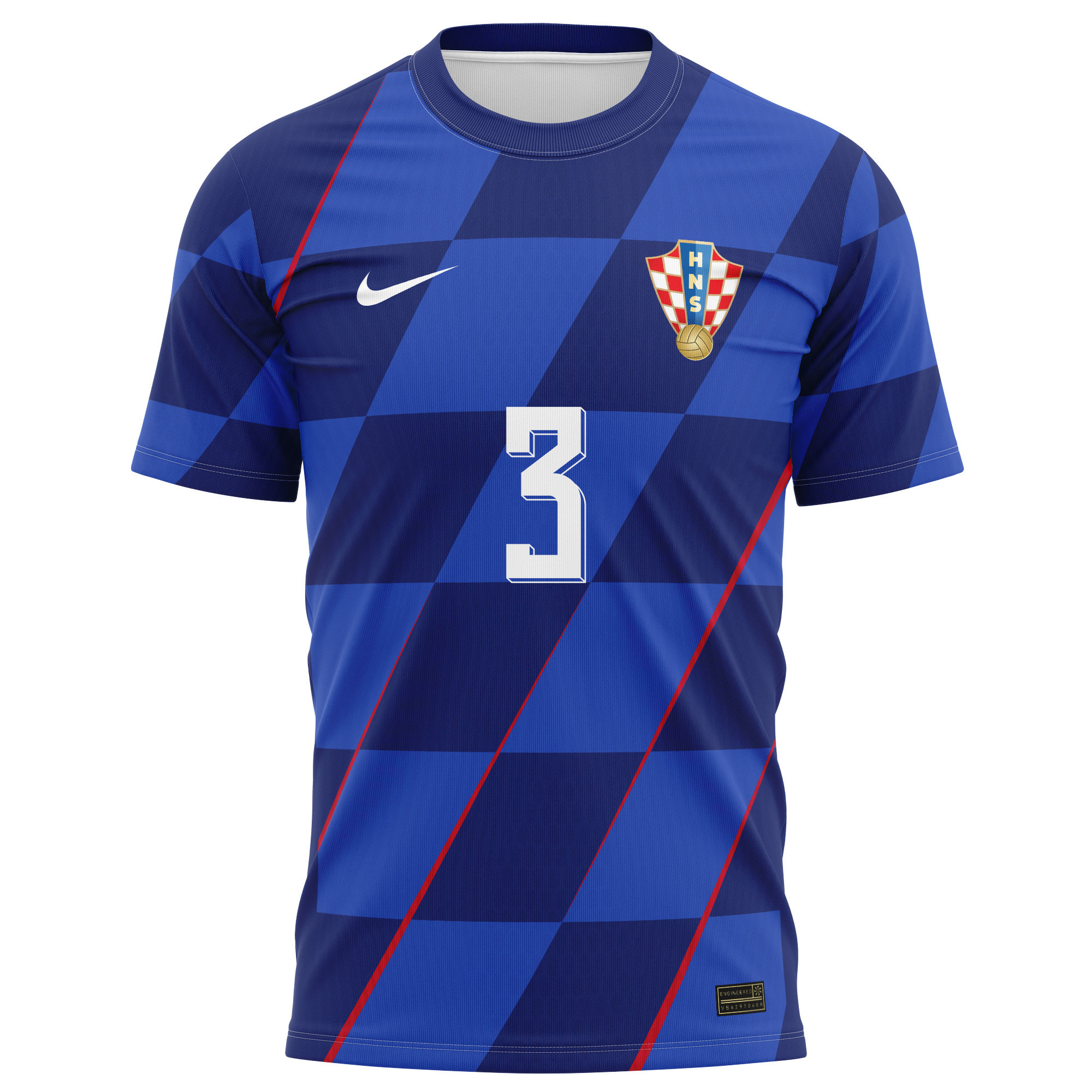 Borna Barišić 3 Signed Croatia National Team 2024/25 Away Kits AOP T-shirt Autographed - Navy