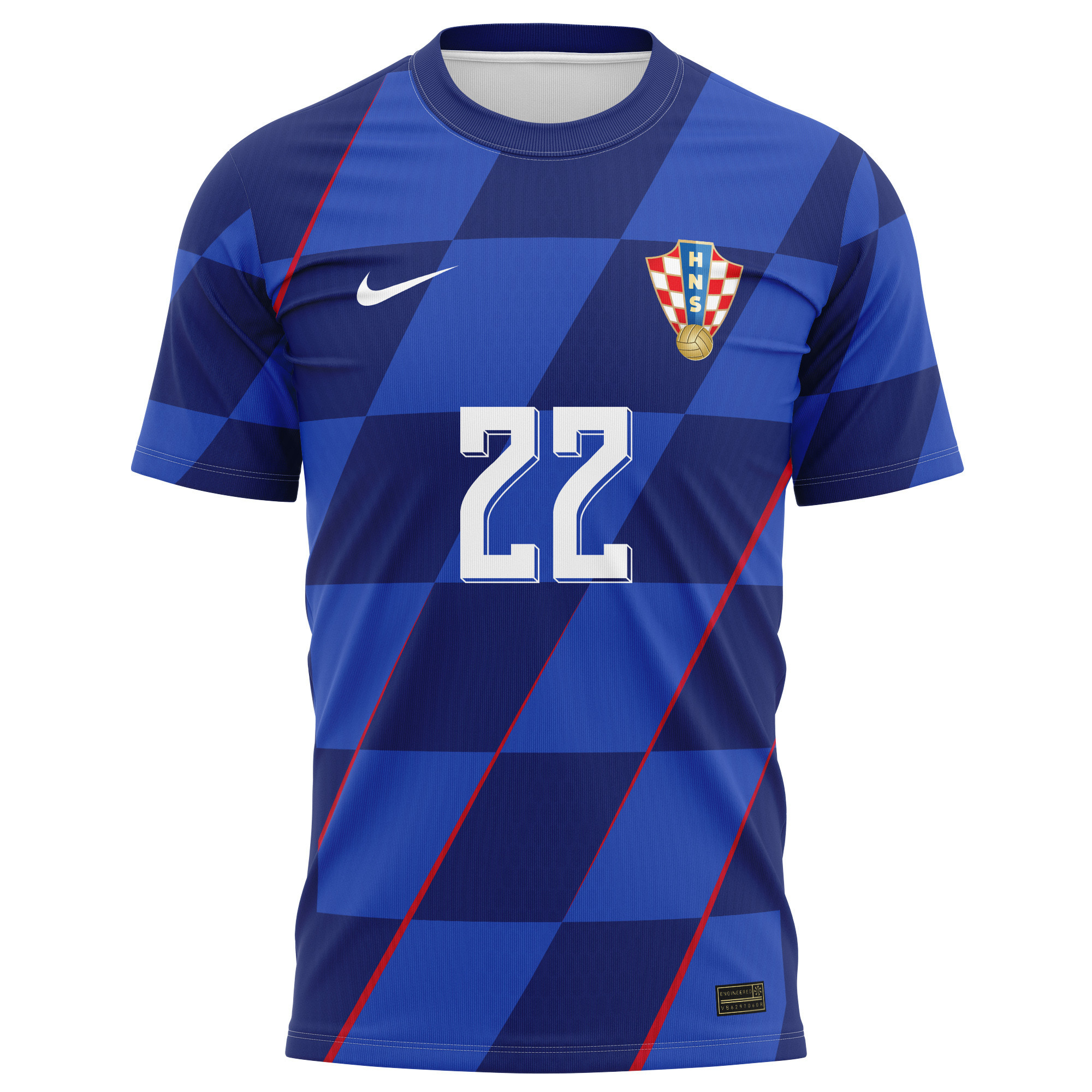 Josip Juranović 22 Signed Croatia National Team 2024/25 Away Kits AOP T-shirt Autographed - Navy