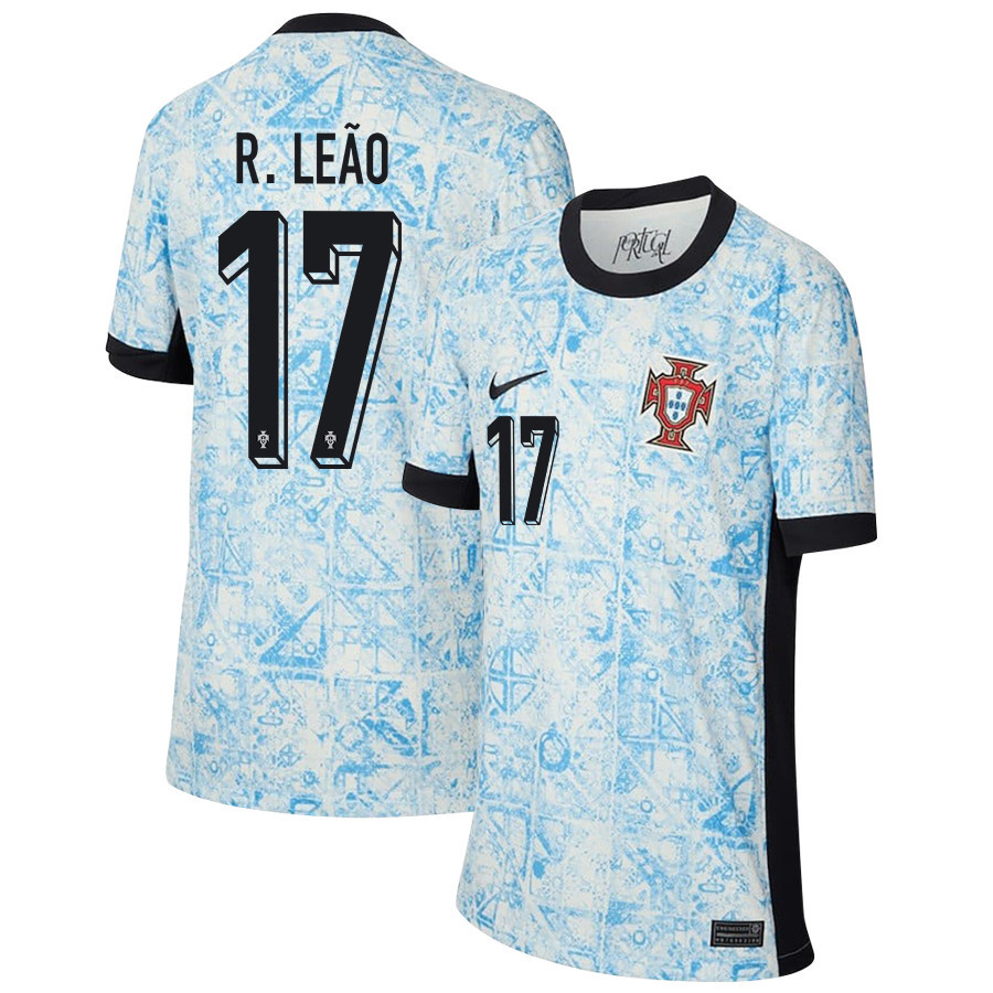 Rafael Leão 17 Portugal National Team 2024/25 Away YOUTH Jersey - Cream/Blue