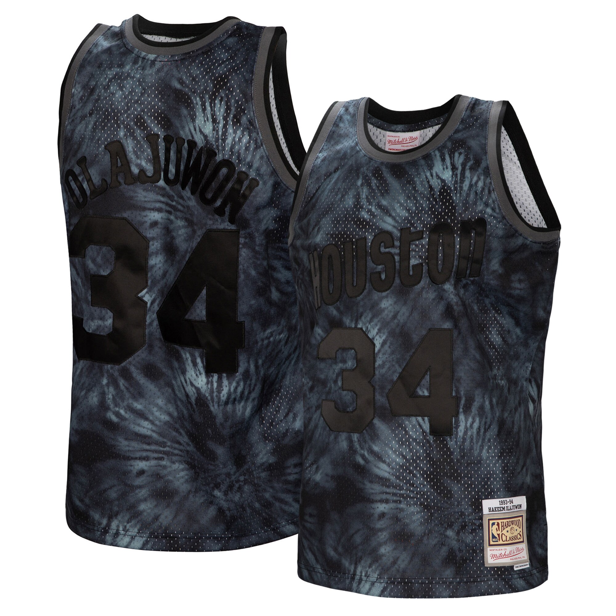 Hakeem Olajuwon Houston Rockets Mitchell & Ness Hardwood Classics 1993\/94 Tie-Dye Swingman Jersey - Black