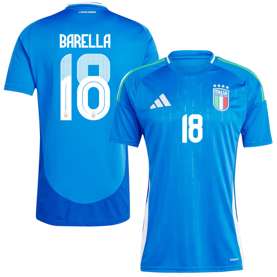 Nicolo Barella 18 Italy National Team 2024/25 Home Men Jersey - Blue
