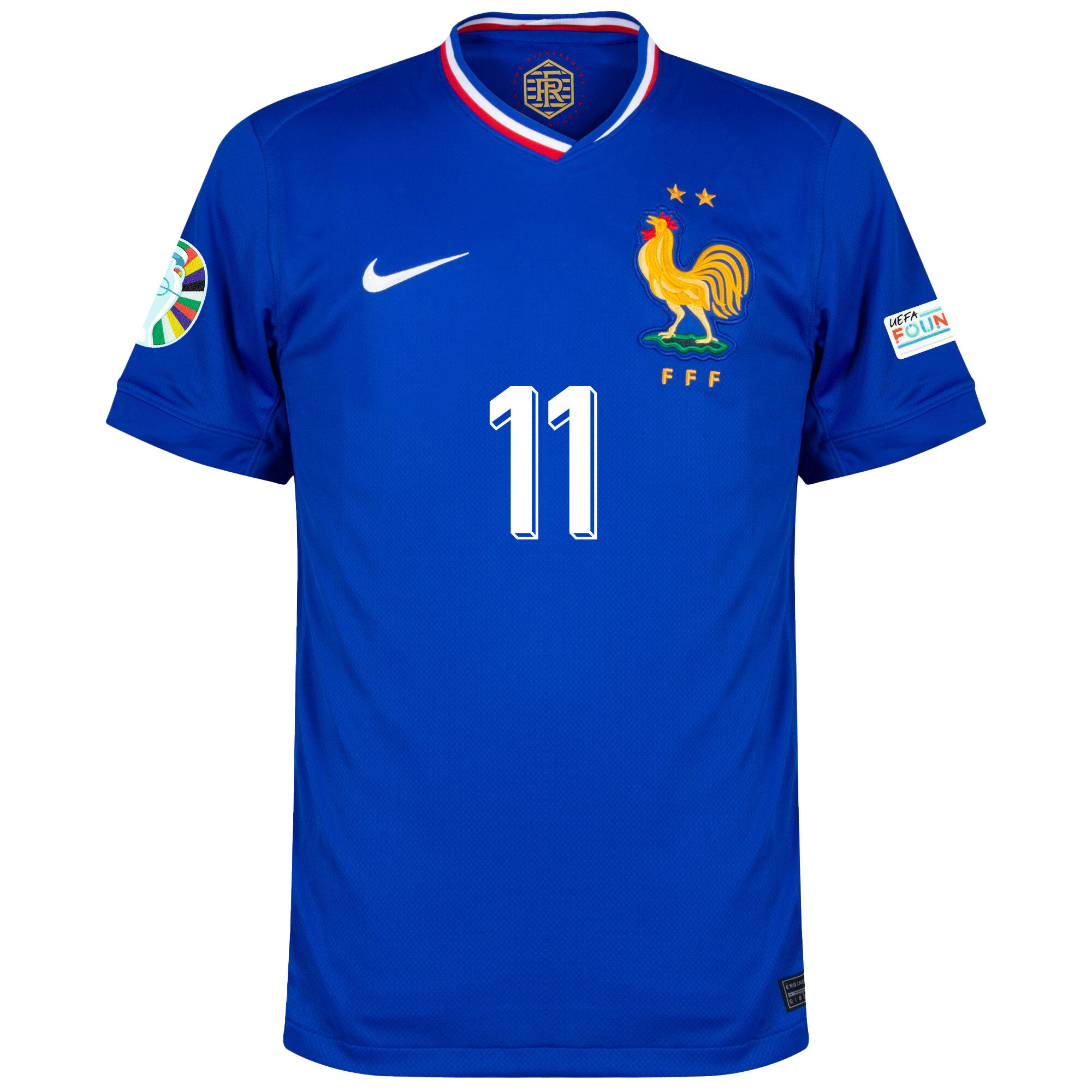 Ousmane Dembélé 11 France National Team 2024/25 Home Jersey - Euro UEFA Patch - Men, Blue