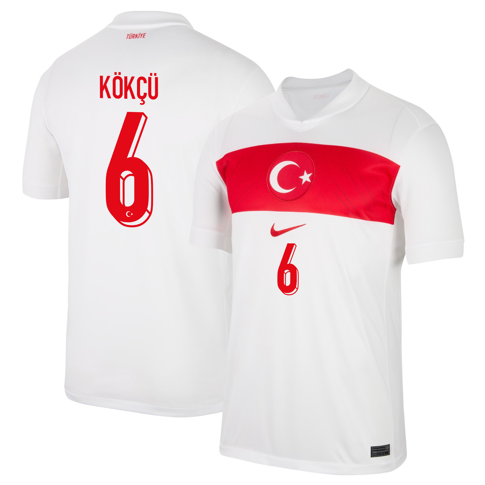 Orkun Kökçü 6 Turkey National Team 2024 Home Stadium Men Jersey - White