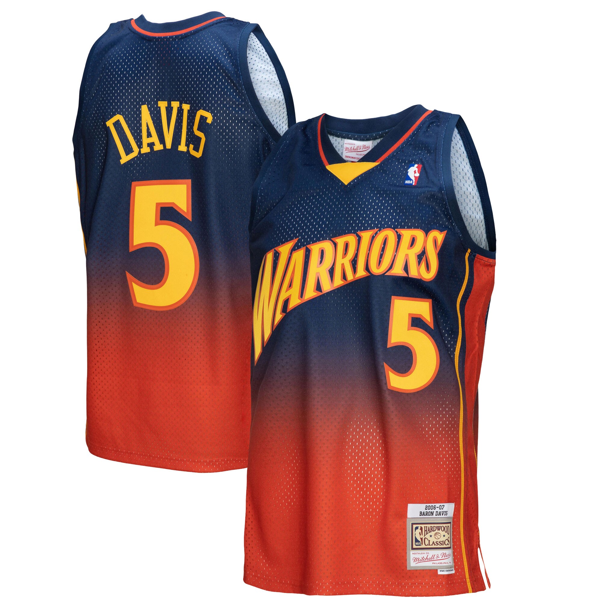 Baron Davis Golden State Warriors Mitchell & Ness 2006\/07 Hardwood Classics Fadeaway Swingman Player Jersey - Navy\/Orange