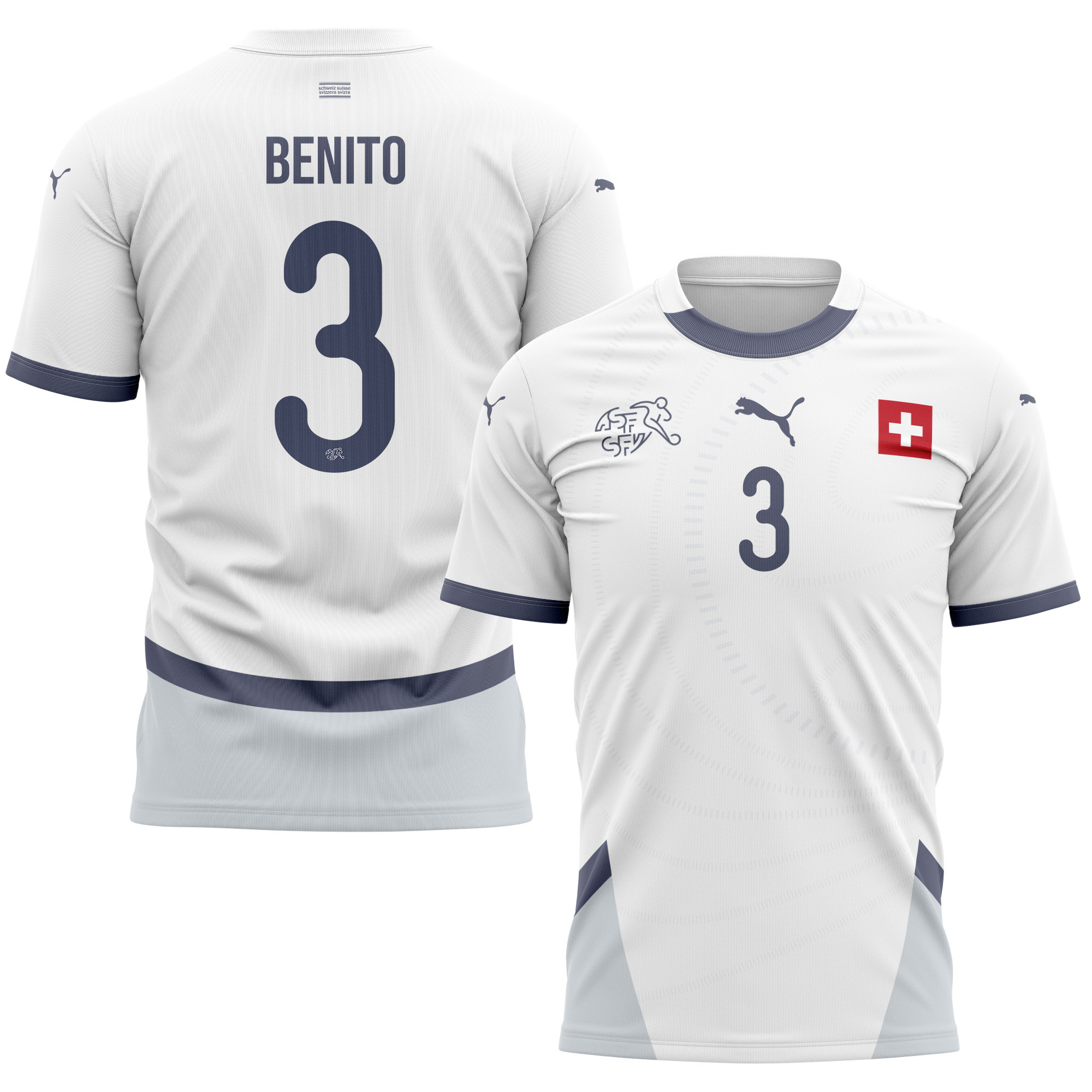 Loris Benito 3 Switzerland National Team 2024/25 Away Kits AOP T-shirt - White