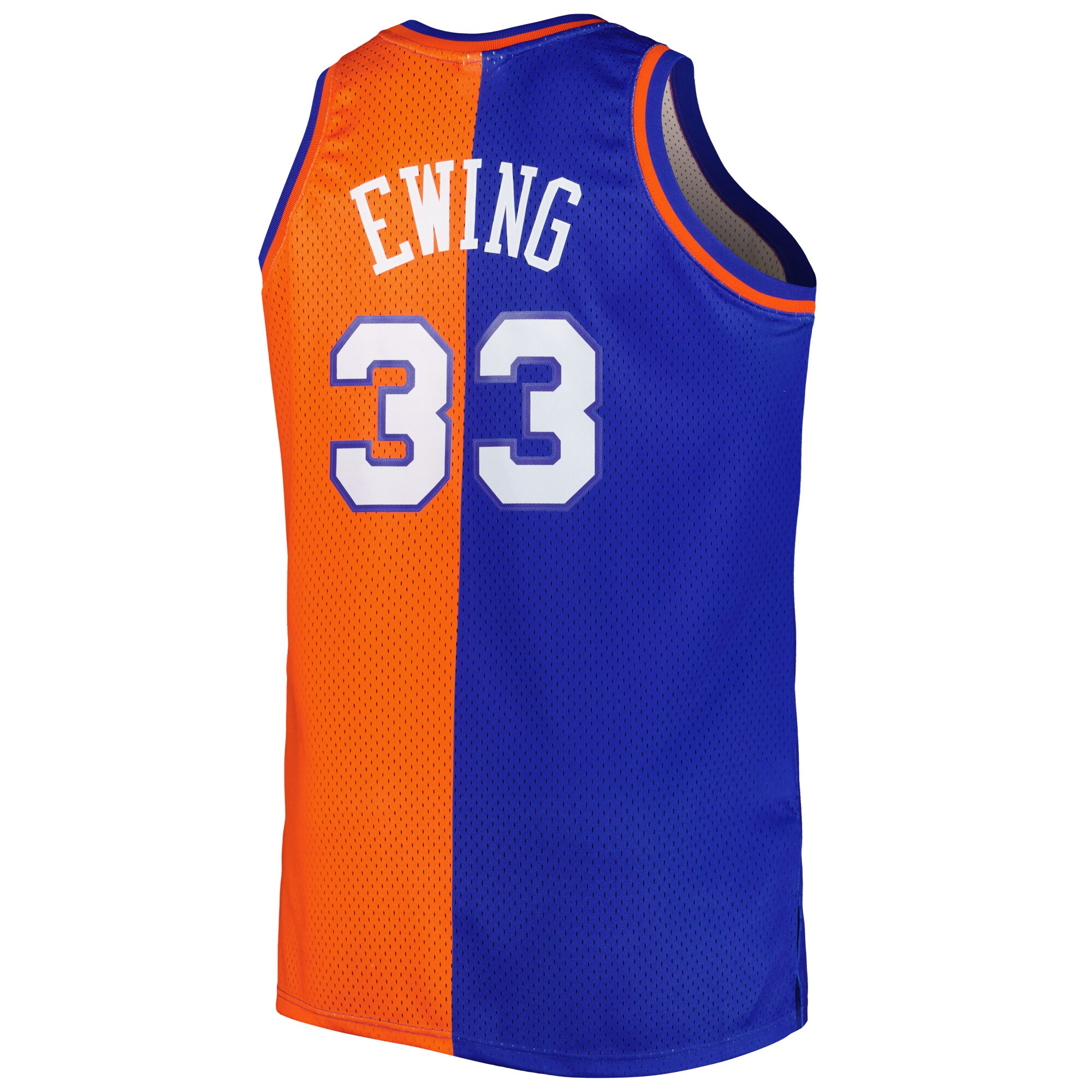 Patrick Ewing New York Knicks Mitchell & Ness Big & Tall Hardwood Classics 1991\/92 Split Swingman Jersey - Blue\/Orange
