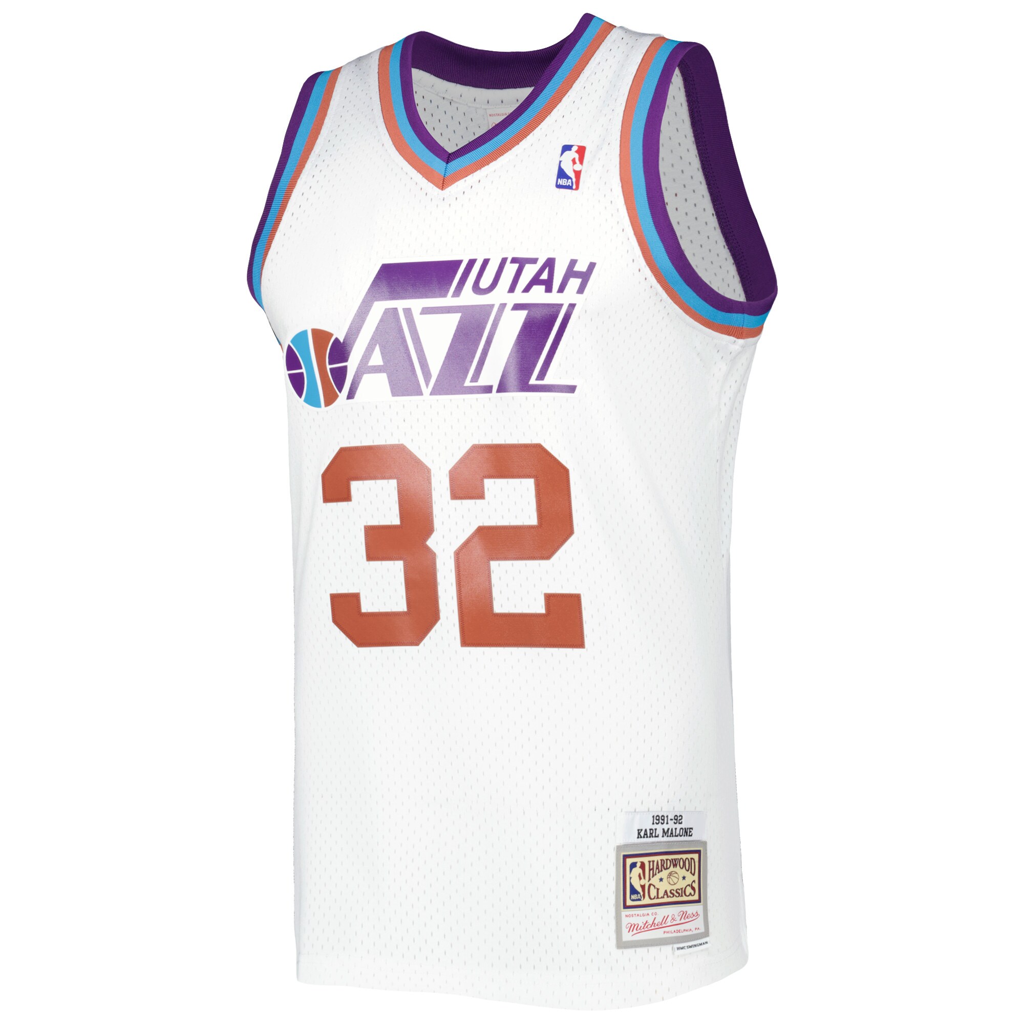 Karl Malone Utah Jazz Mitchell & Ness 1991\/92 Hardwood Classics Reload 3.0 Swingman Jersey - White