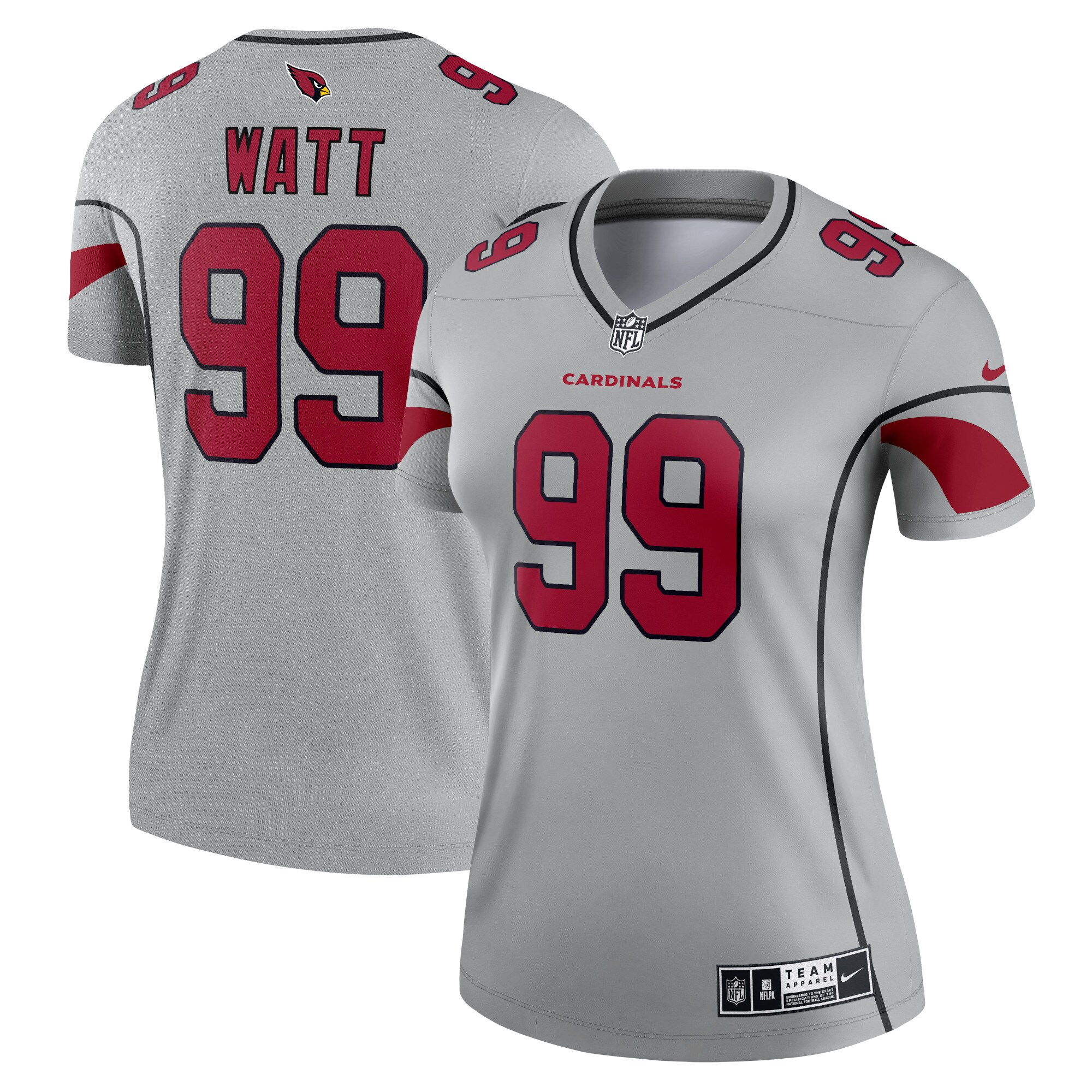 J.J. Watt Arizona Cardinals  Women's Inverted Legend Jersey - Gray