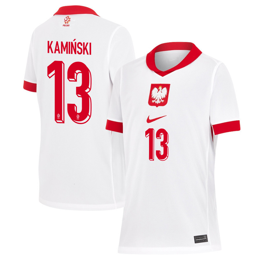 Jakub Kamiński 13 Poland National Team 2024/25 Home YOUTH Jersey - White