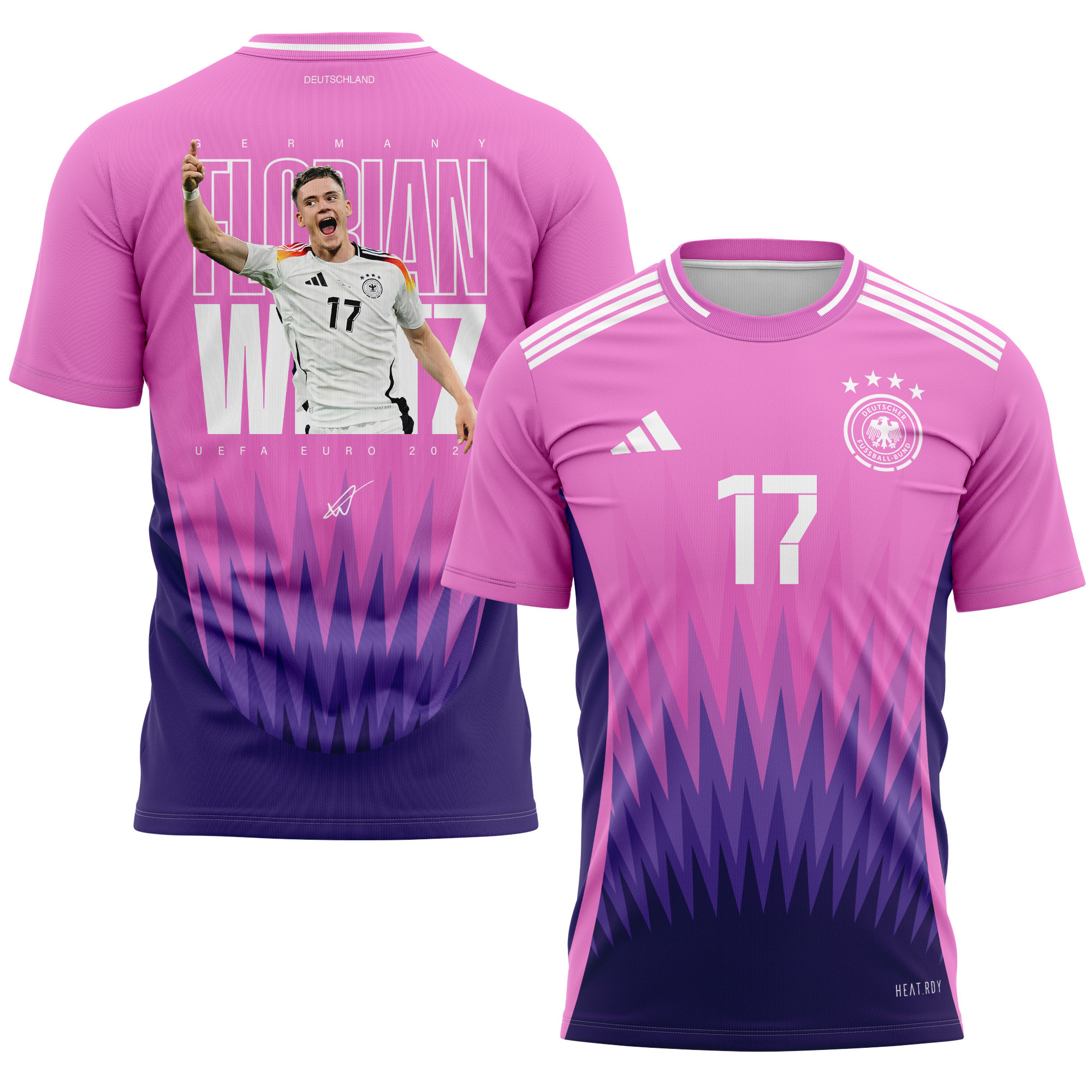 Florian Wirtz 17 Signed Rising Star Germany National Team 2024 Away Kits AOP T-shirt - Purple