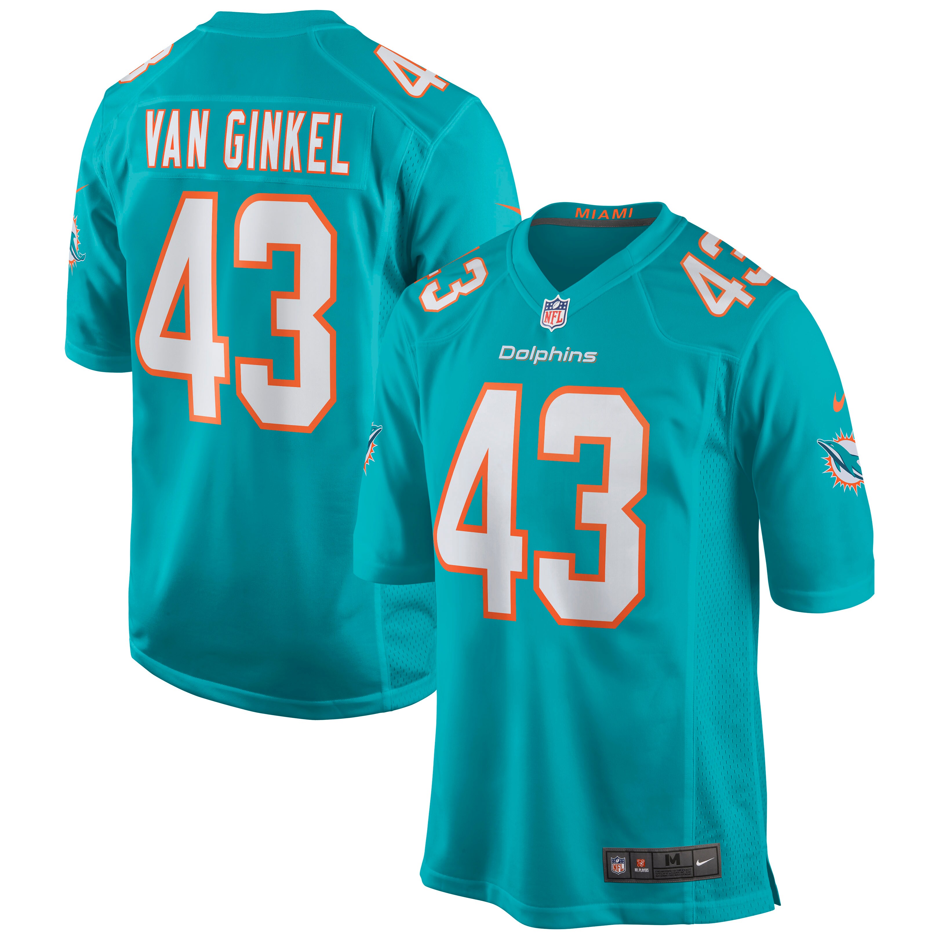 Andrew Van Ginkel Miami Dolphins  Game Jersey - Aqua