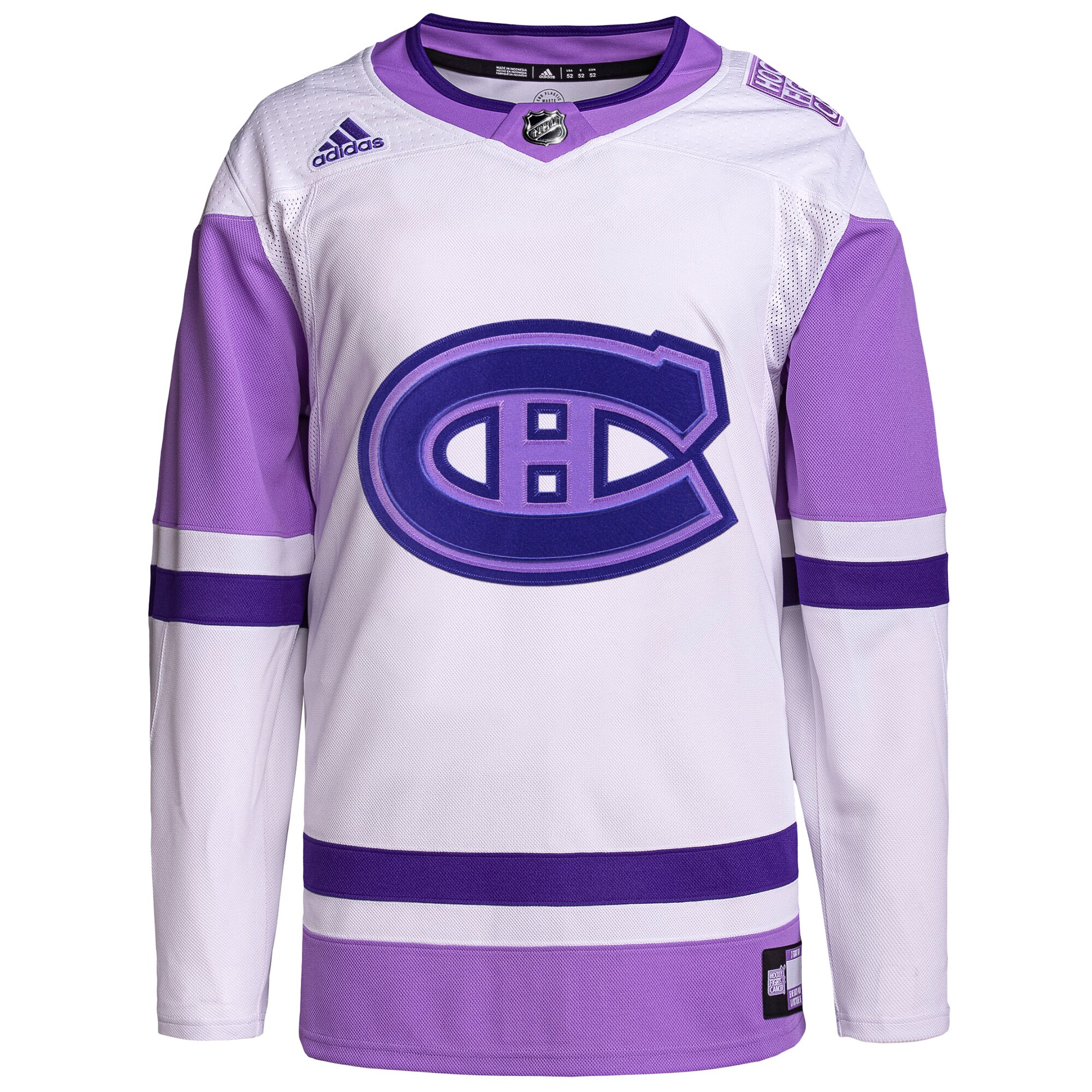 Montreal Canadiens adidas Hockey Fights Cancer Primegreen Authentic Blank Practice Jersey - White\/Purple