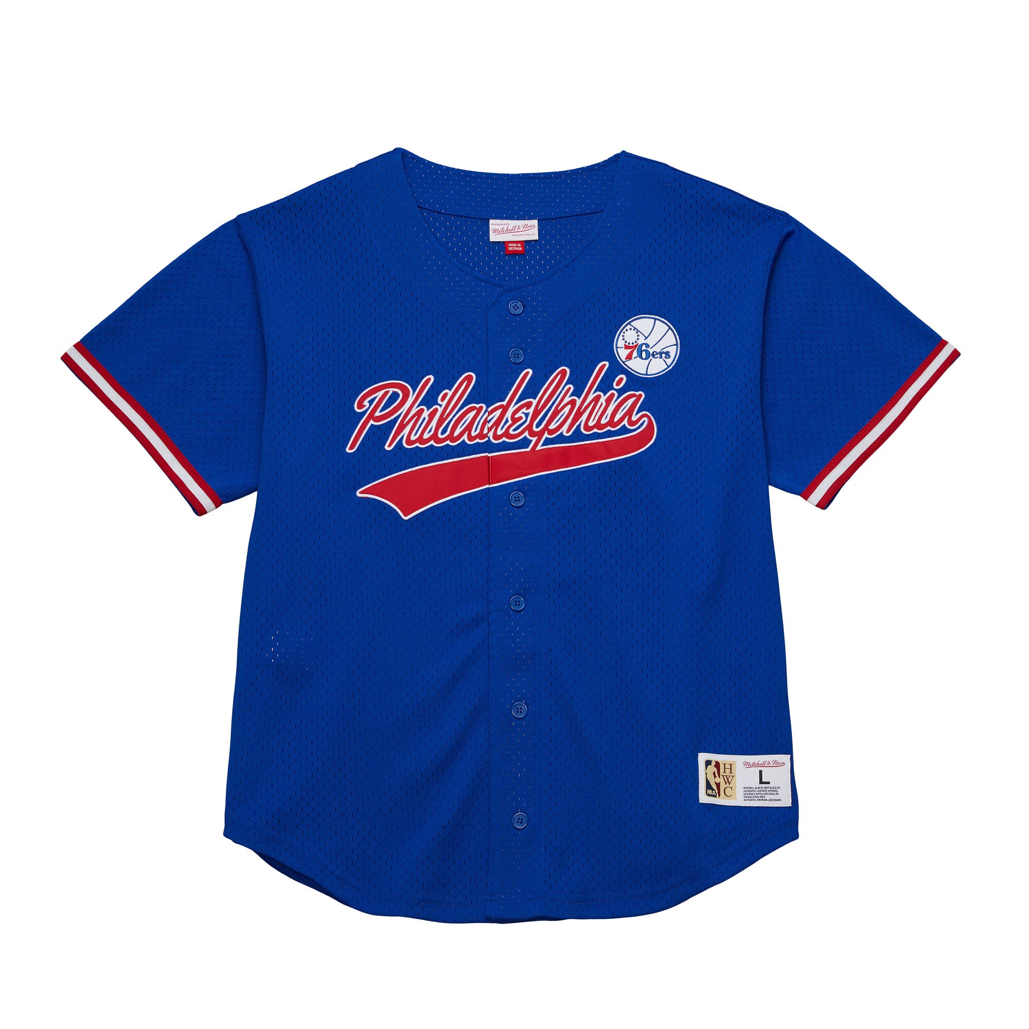 Philadelphia 76ers Mitchell & Ness Hardwood Classics On The Clock Mesh Fashion Baseball Jersey - Royal