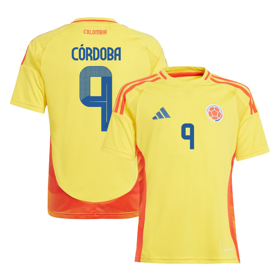 Jhon Córdoba 9 Colombia National Team 2024/25 Home YOUTH Jersey - Yellow