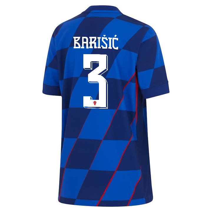 Borna Barišić 3 Croatia National Team 2024 Away YOUTH Jersey - Blue