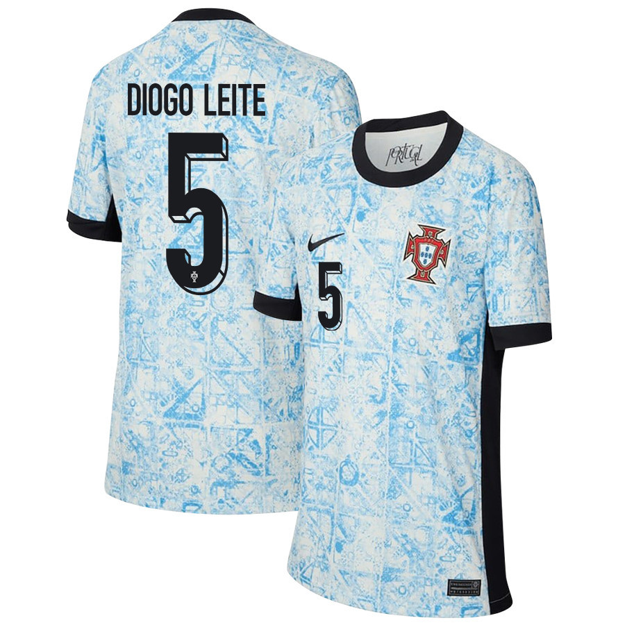 Diogo Leite 5 Portugal National Team 2024/25 Away YOUTH Jersey - Cream/Blue